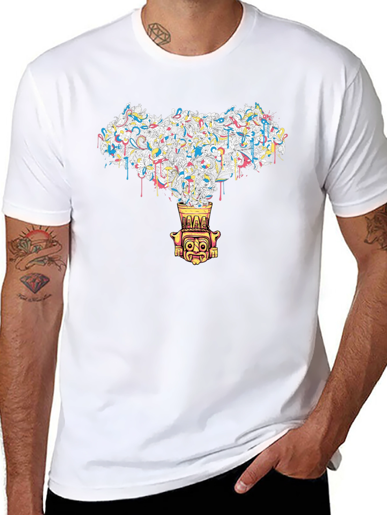 Abstract Tiki Graphic Black Tee