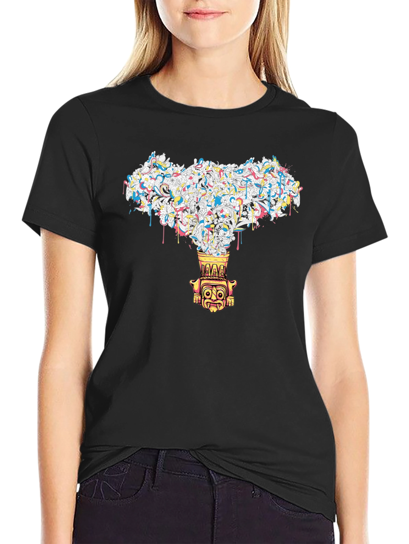 Abstract Tiki Graphic Black Tee