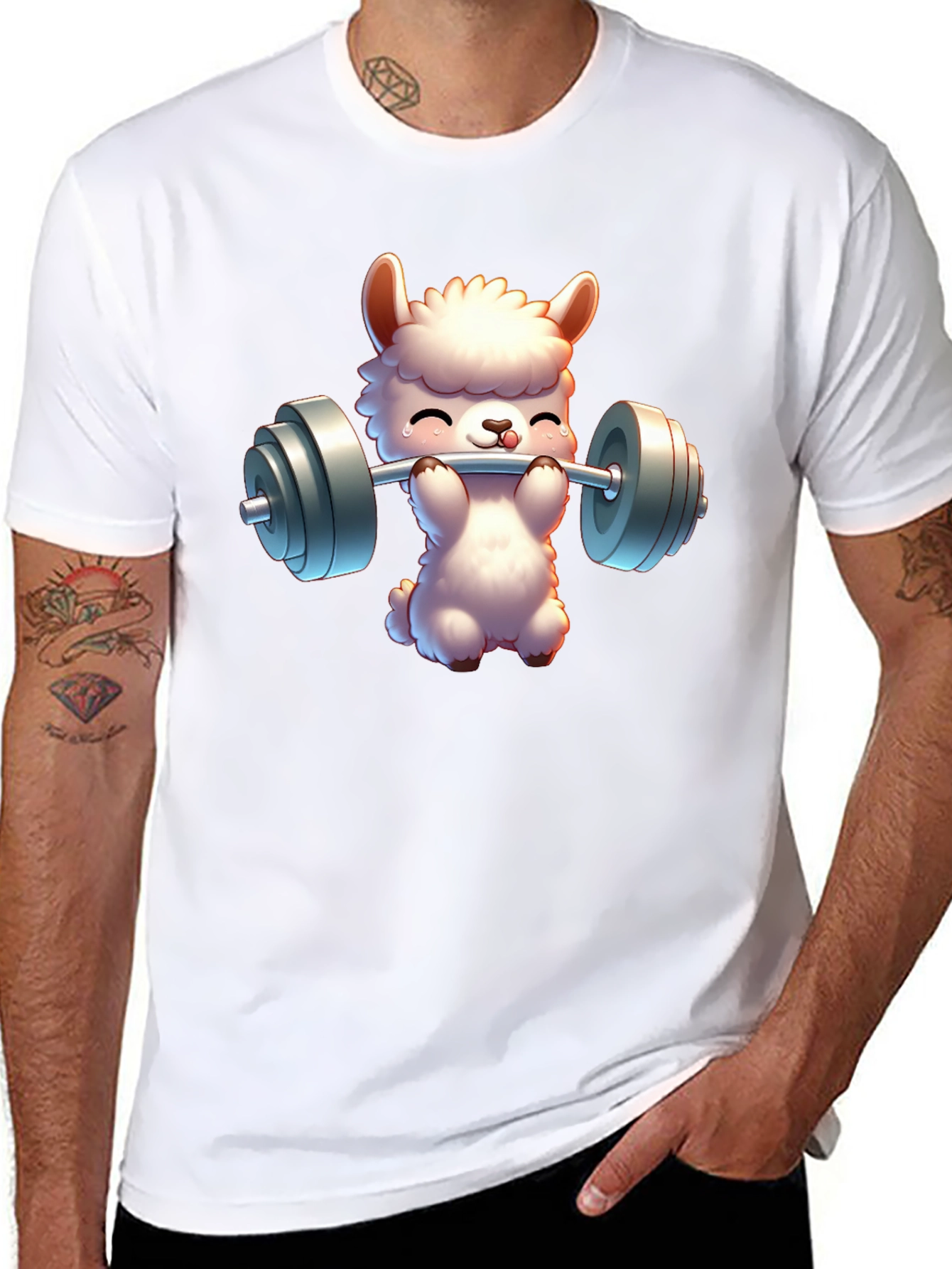 Llama Lifting Weights Graphic Tee - Gym Humor