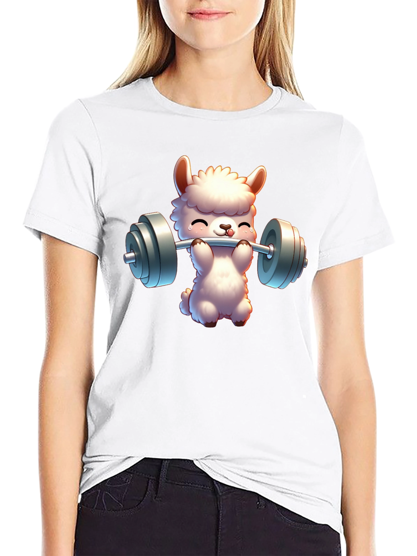 Llama Lifting Weights Graphic Tee - Gym Humor