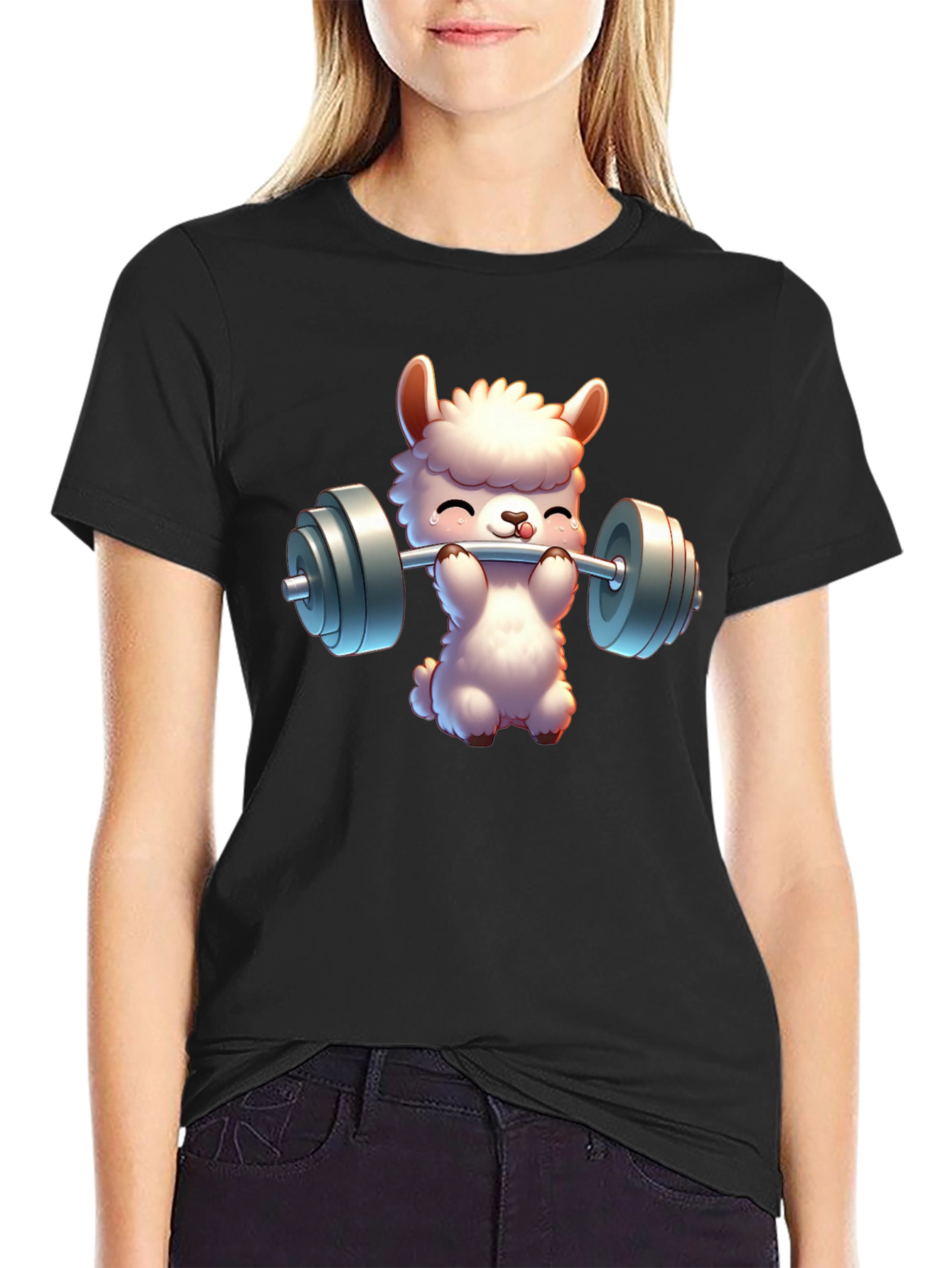 Llama Lifting Weights Graphic Tee - Gym Humor