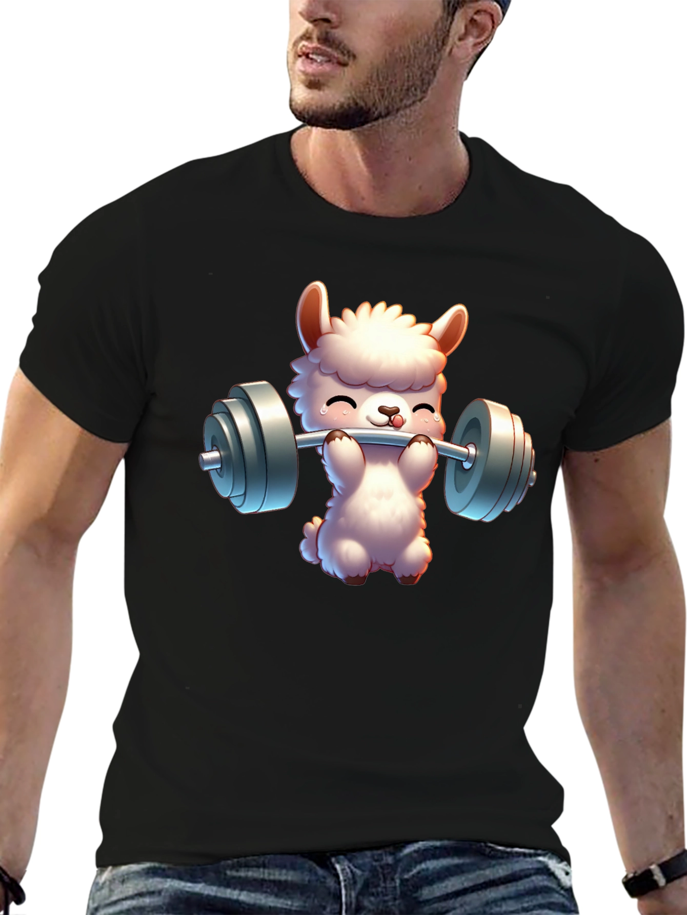 Llama Lifting Weights Graphic Tee - Gym Humor
