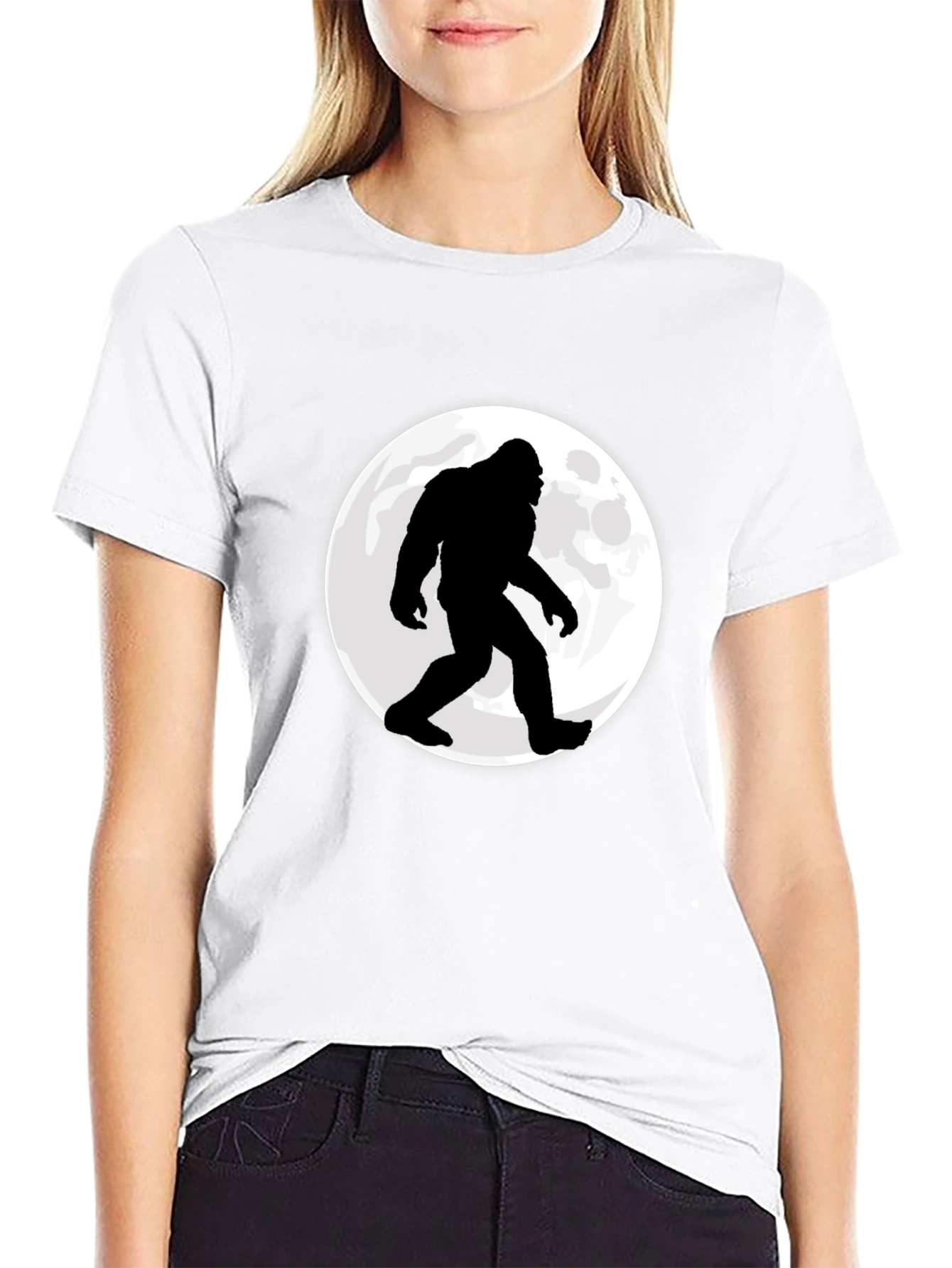 Bigfoot Moon Mens Black Graphic T-Shirt