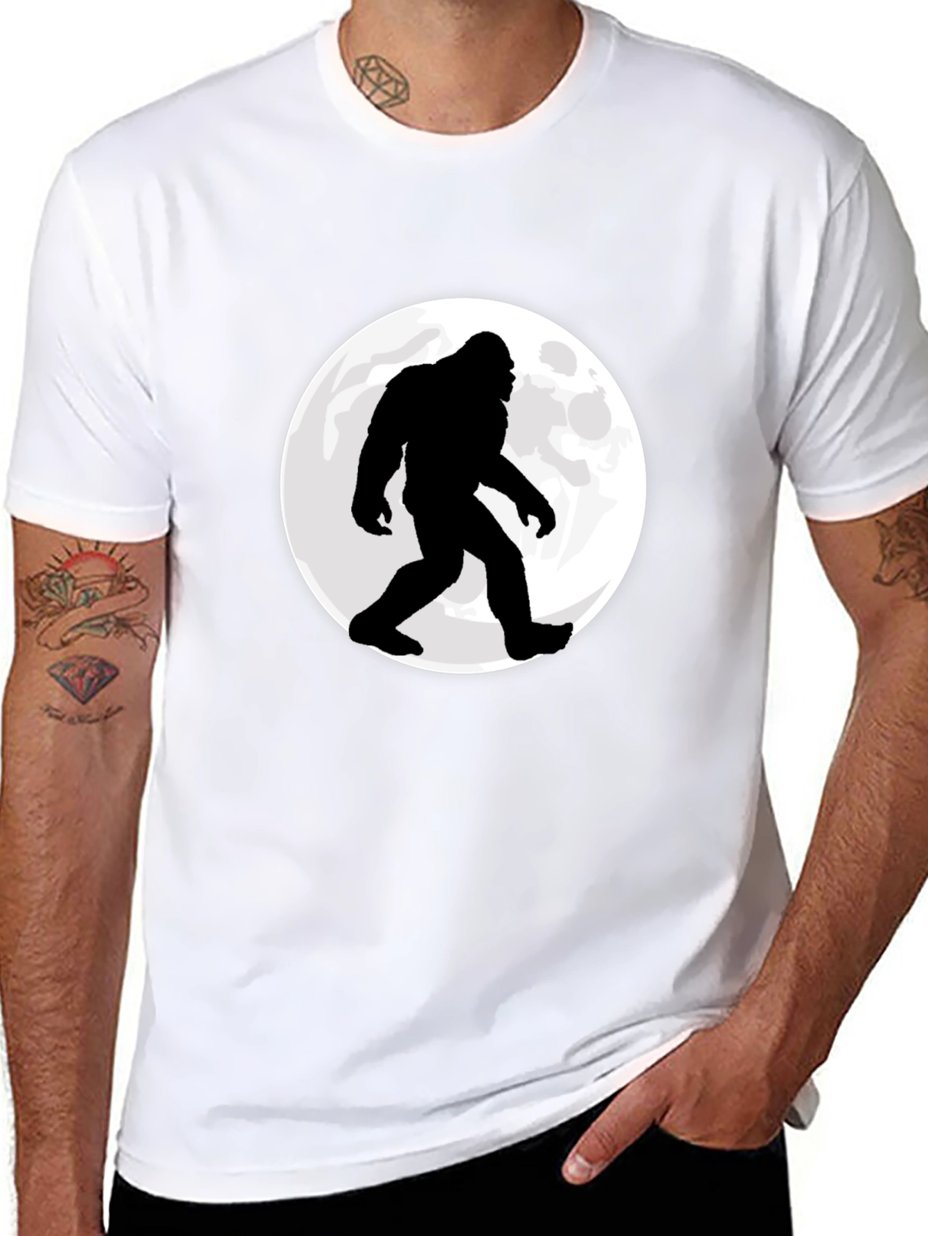 Bigfoot Moon Mens Black Graphic T-Shirt