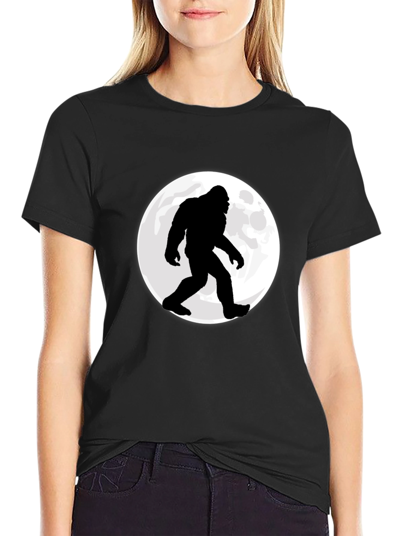 Bigfoot Moon Mens Black Graphic T-Shirt