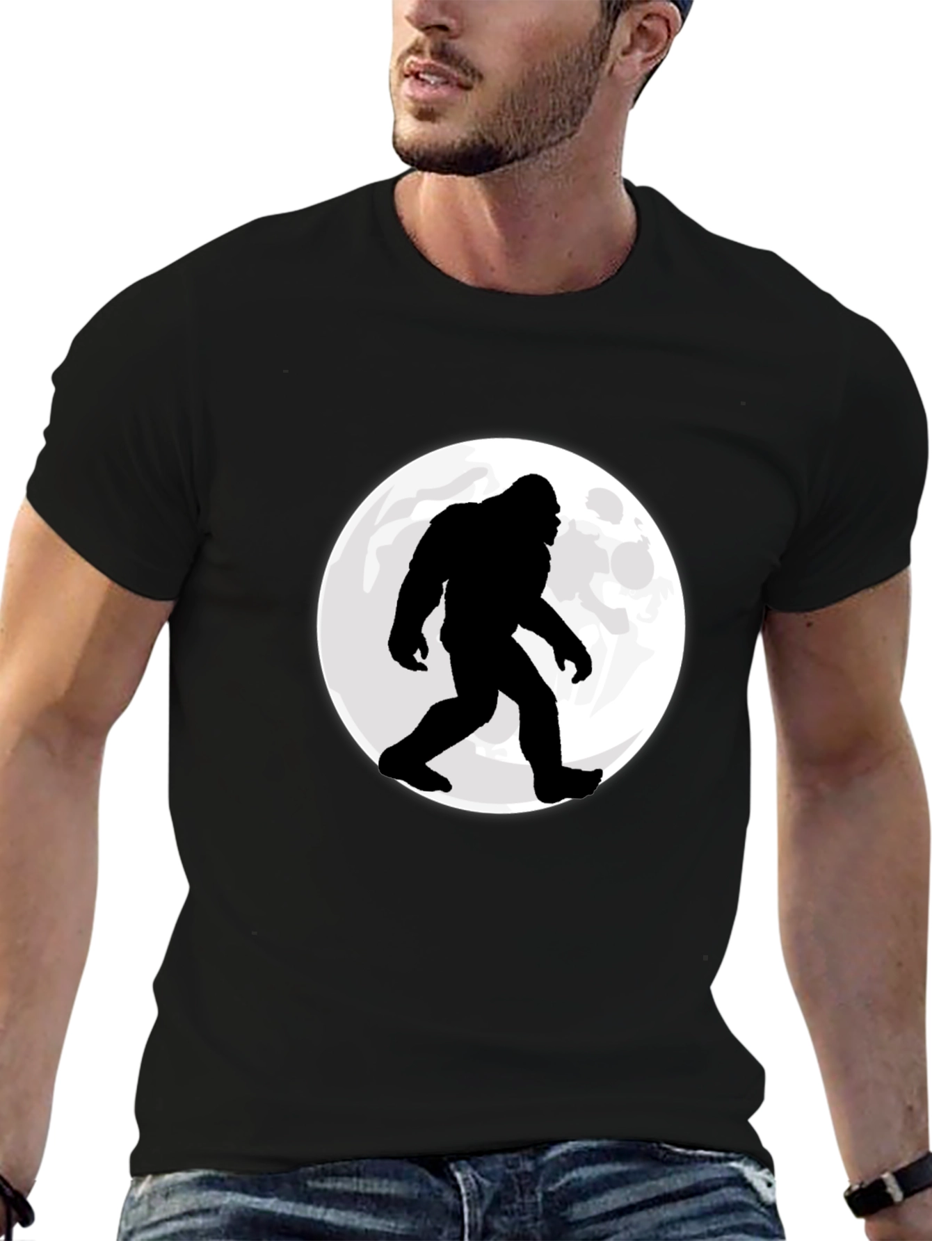 Bigfoot Moon Mens Black Graphic T-Shirt