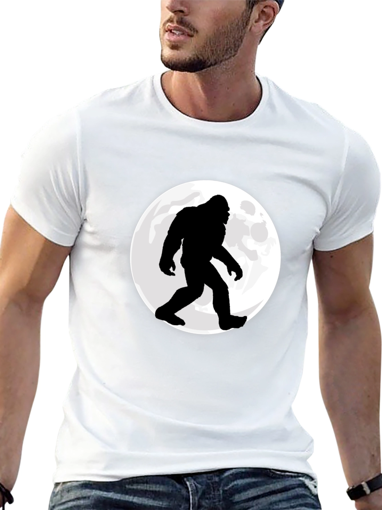 Bigfoot Moon Mens Black Graphic T-Shirt