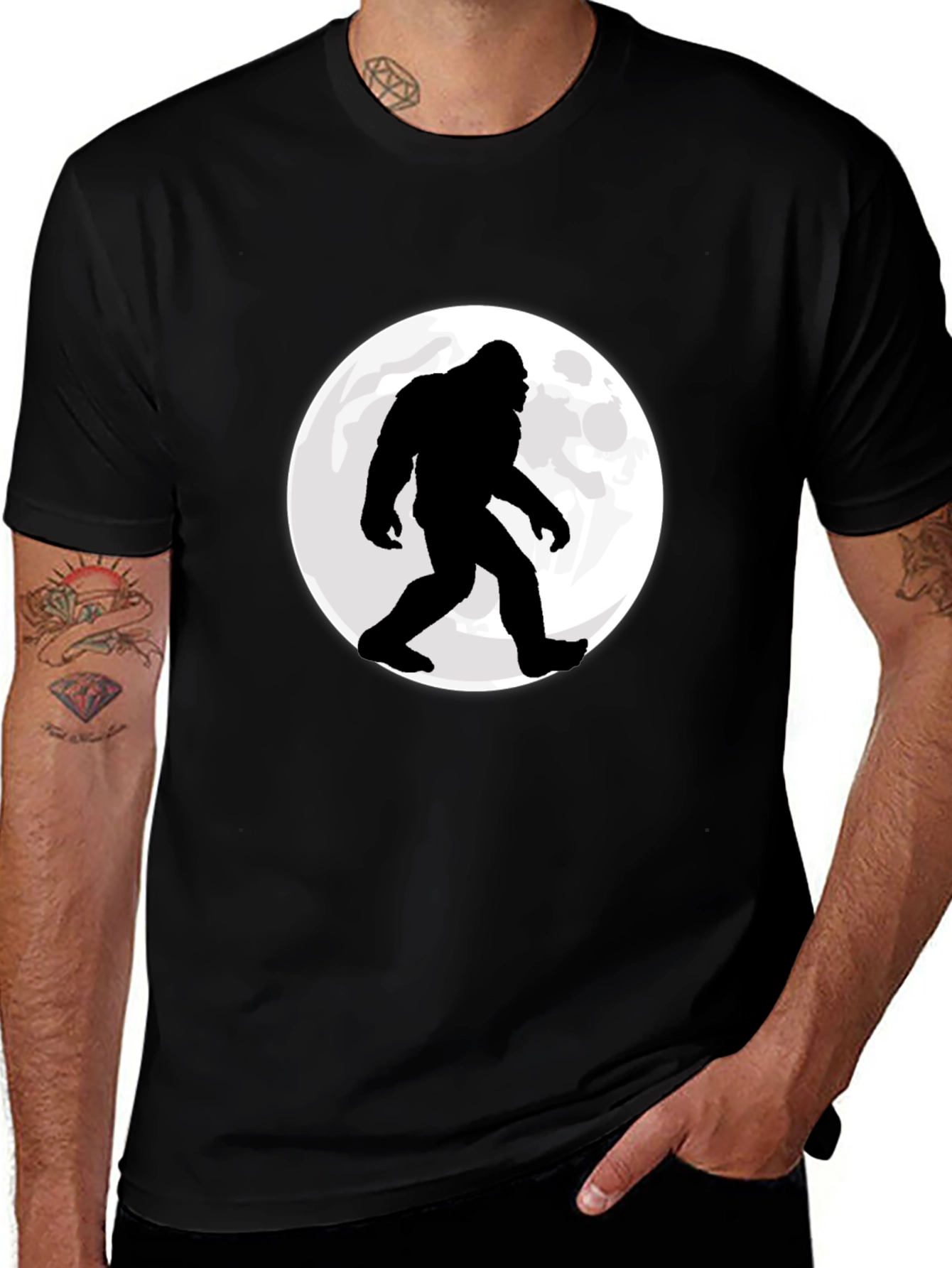 Bigfoot Moon Mens Black Graphic T-Shirt