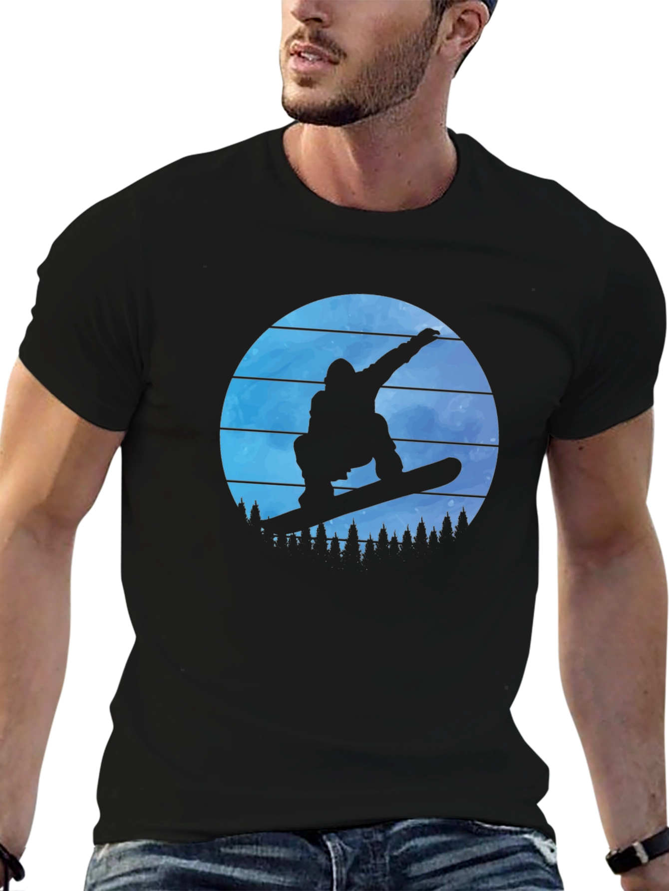 Snowboarder Silhouette Graphic Tee - Black T-Shirt