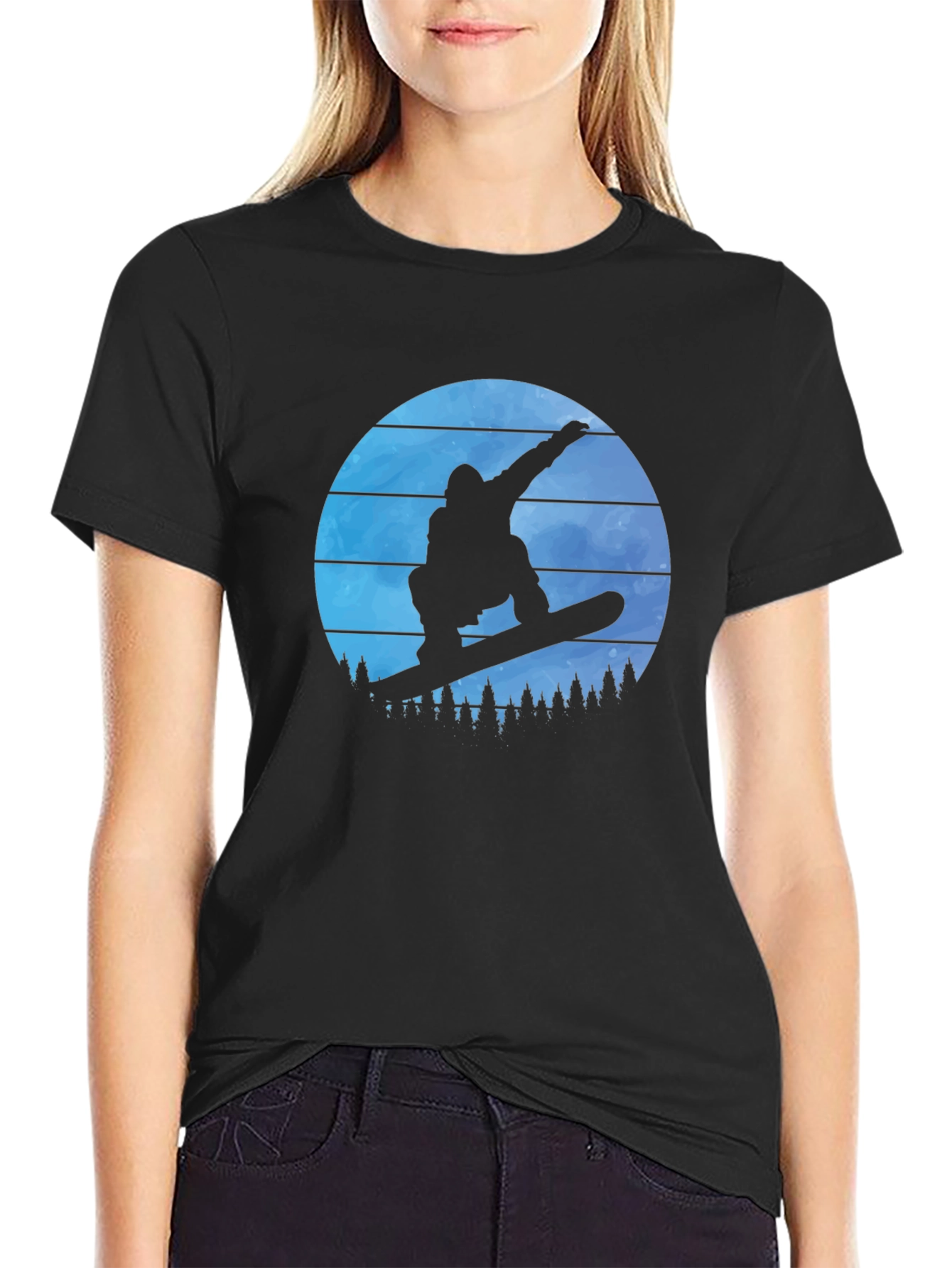 Snowboarder Silhouette Graphic Tee - Black T-Shirt