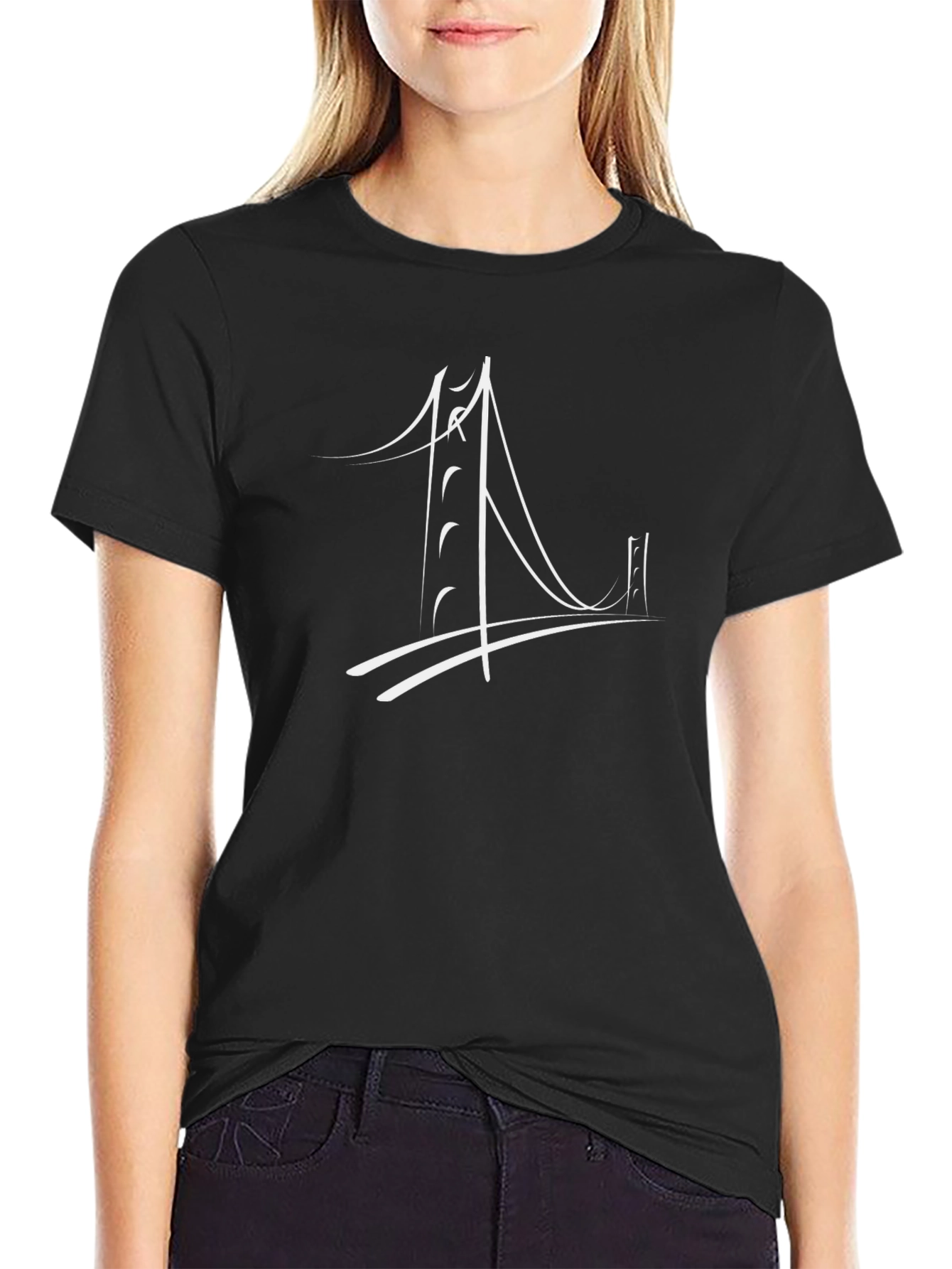 Modern Bridge Graphic Black T-Shirt