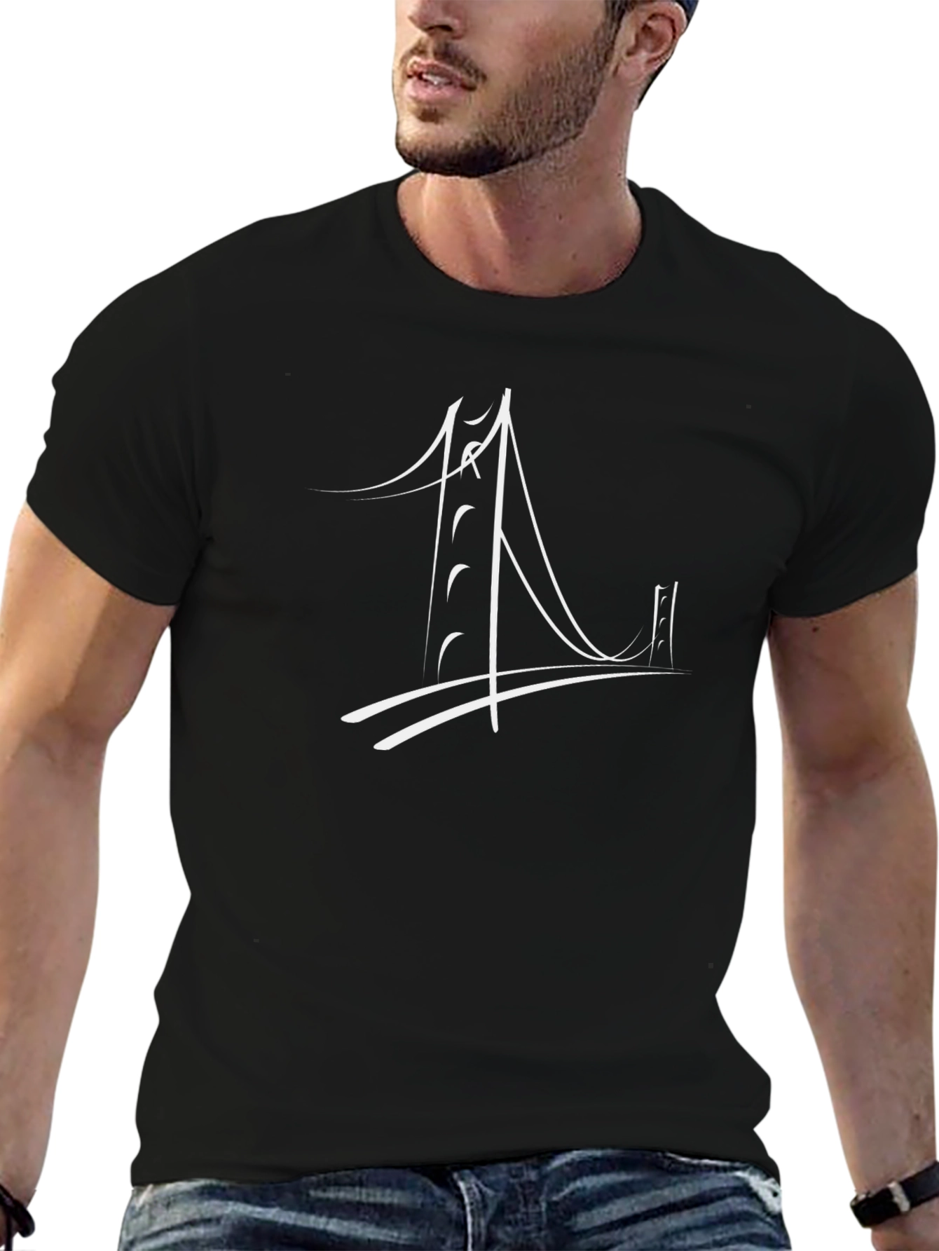 Modern Bridge Graphic Black T-Shirt
