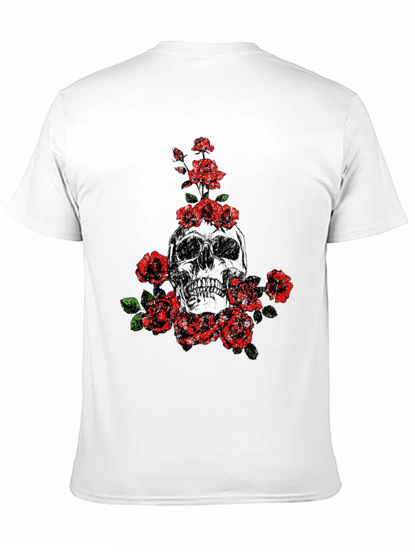 Skull and Roses Graphic Print Black T-Shirt