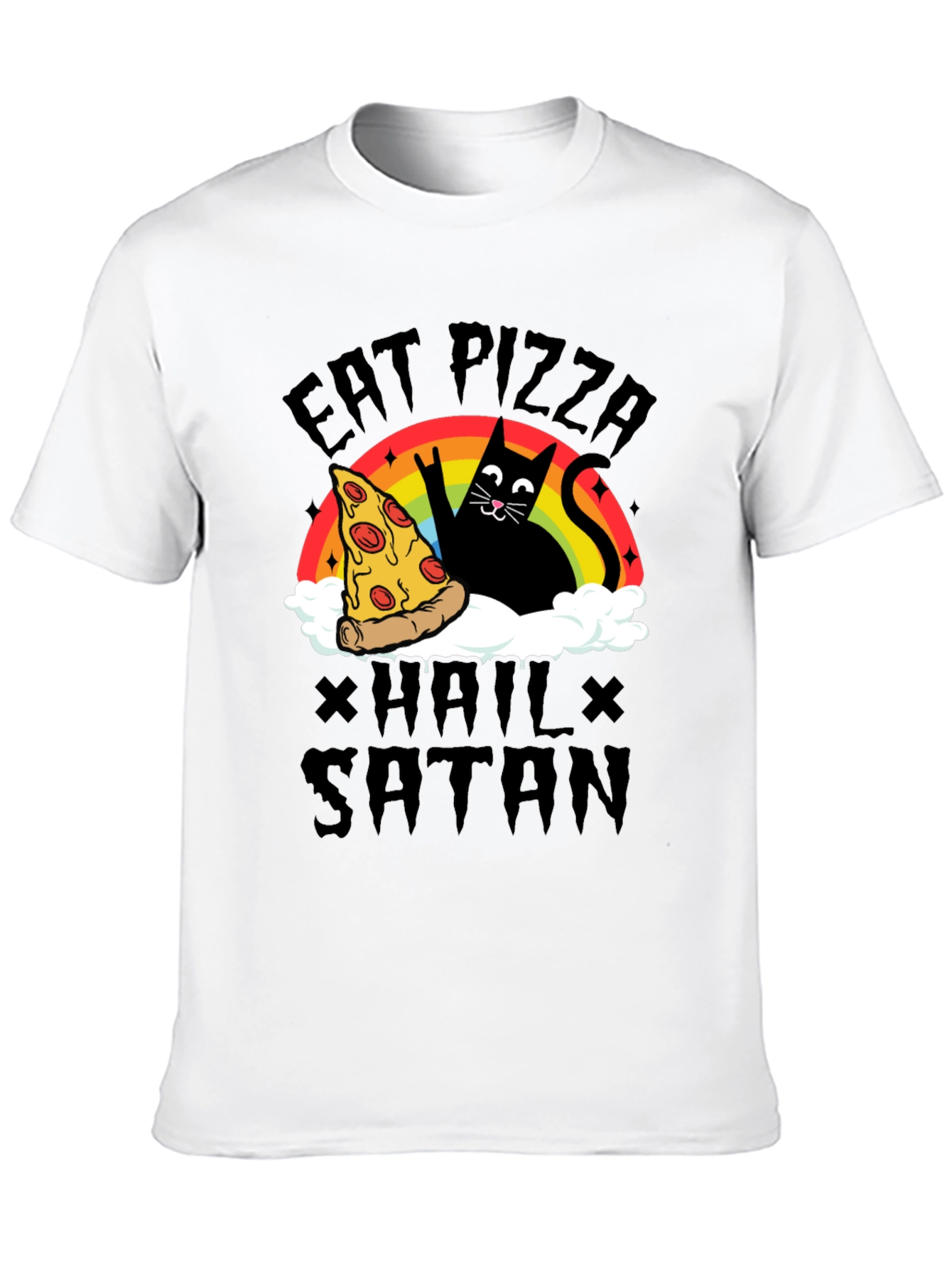 Eat Pizza Hail Satan Black Graphic Tee