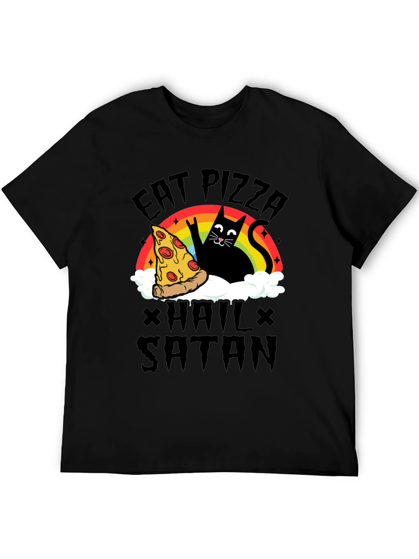 Eat Pizza Hail Satan Black Graphic Tee