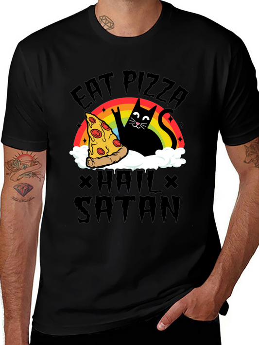 Eat Pizza Hail Satan Black Graphic Tee