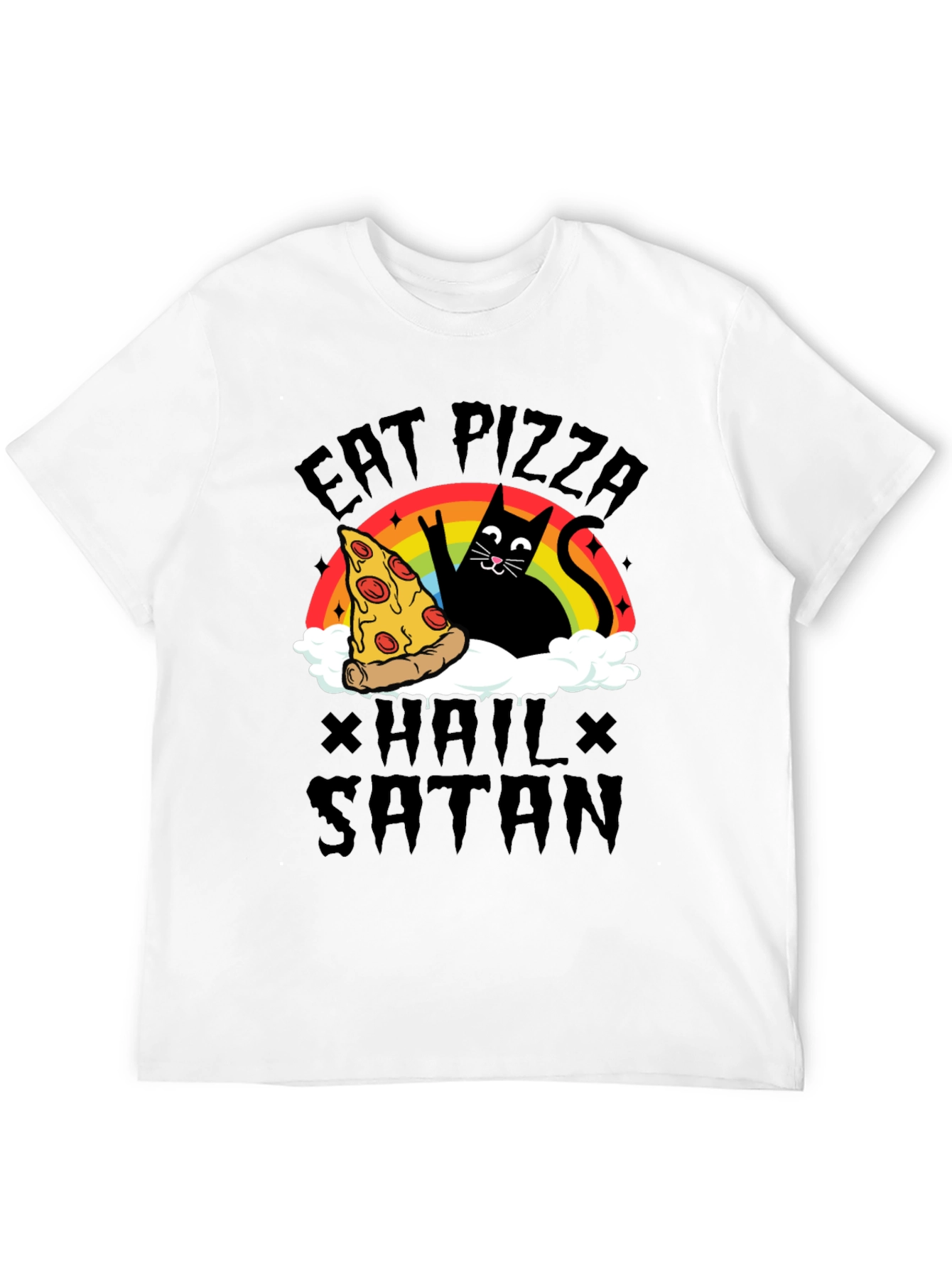 Eat Pizza Hail Satan Black Graphic Tee