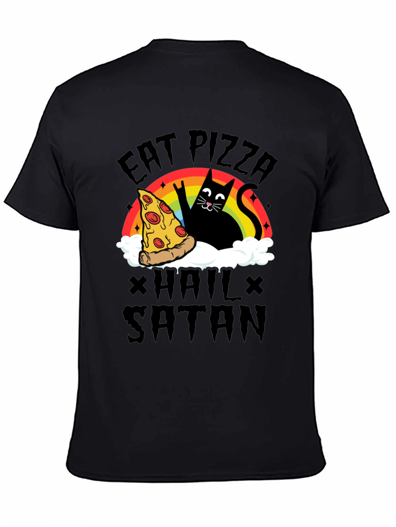 Eat Pizza Hail Satan Black Graphic Tee