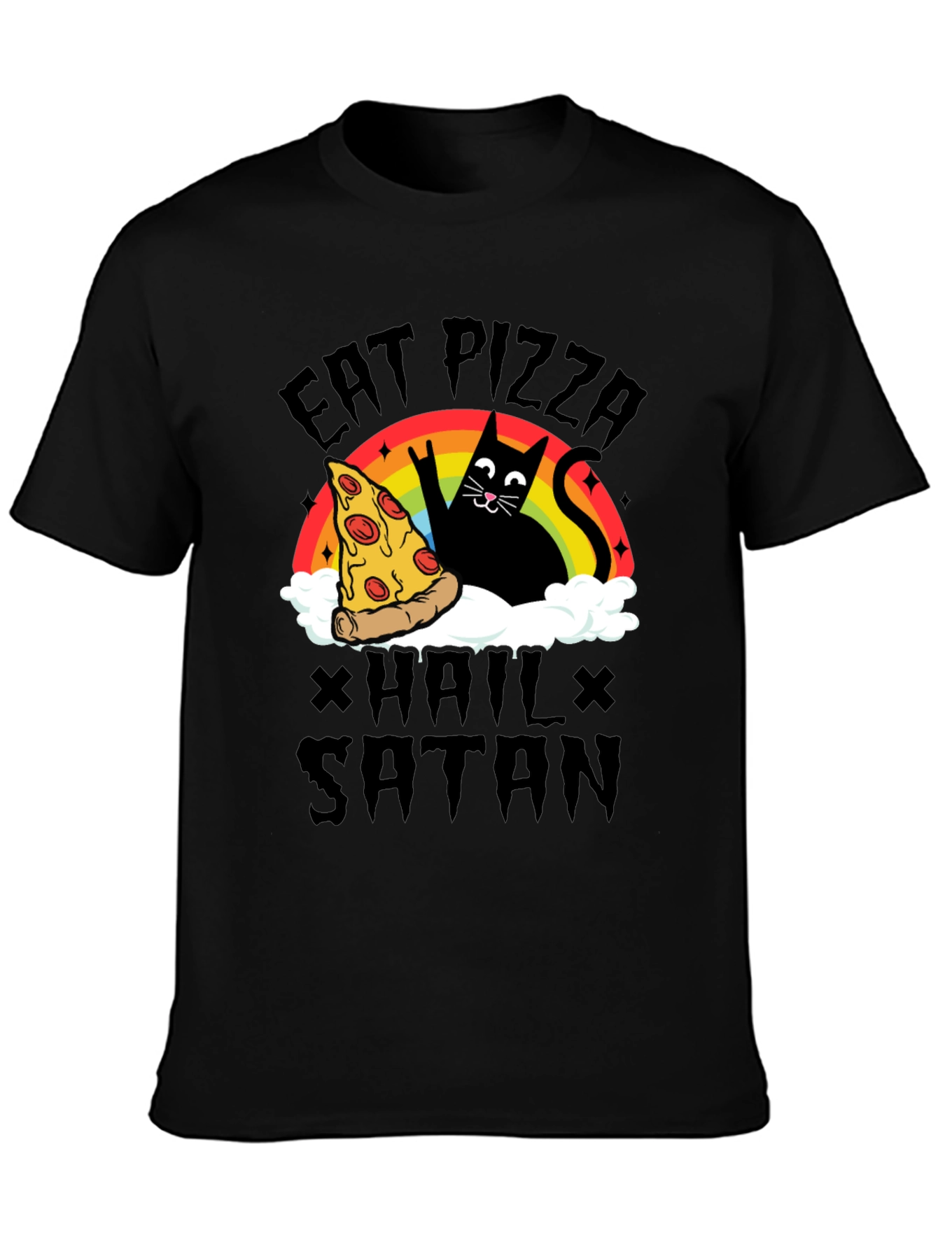 Eat Pizza Hail Satan Black Graphic Tee
