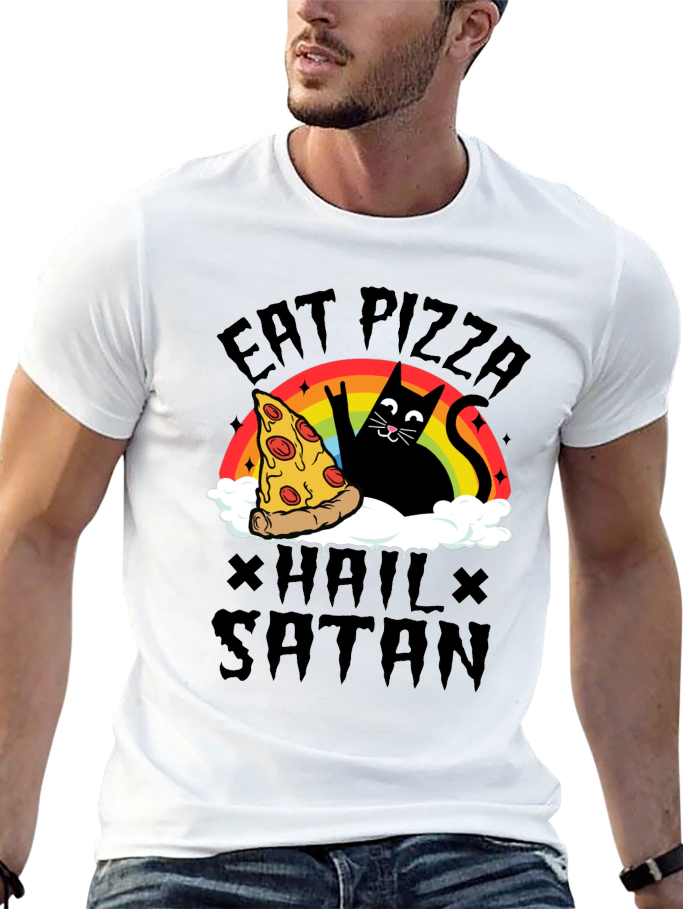 Eat Pizza Hail Satan Black Graphic Tee