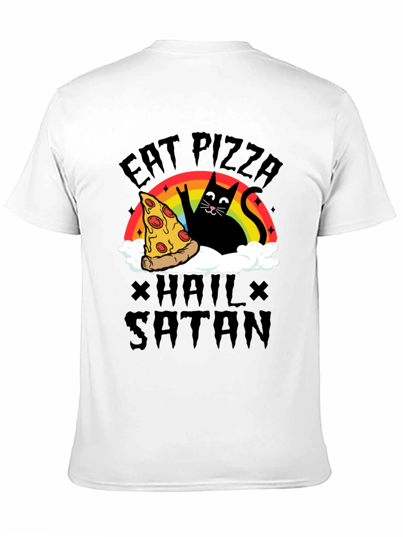 Eat Pizza Hail Satan Black Graphic Tee