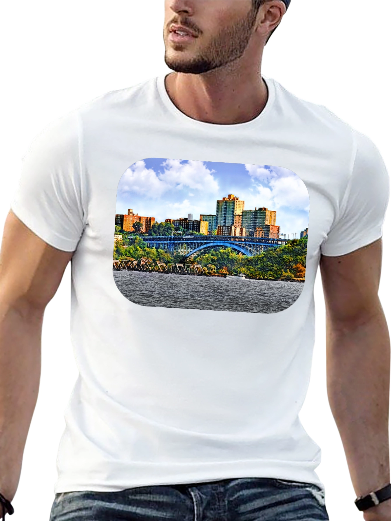 Cityscape Bridge Graphic Tee - Mens Black T-Shirt