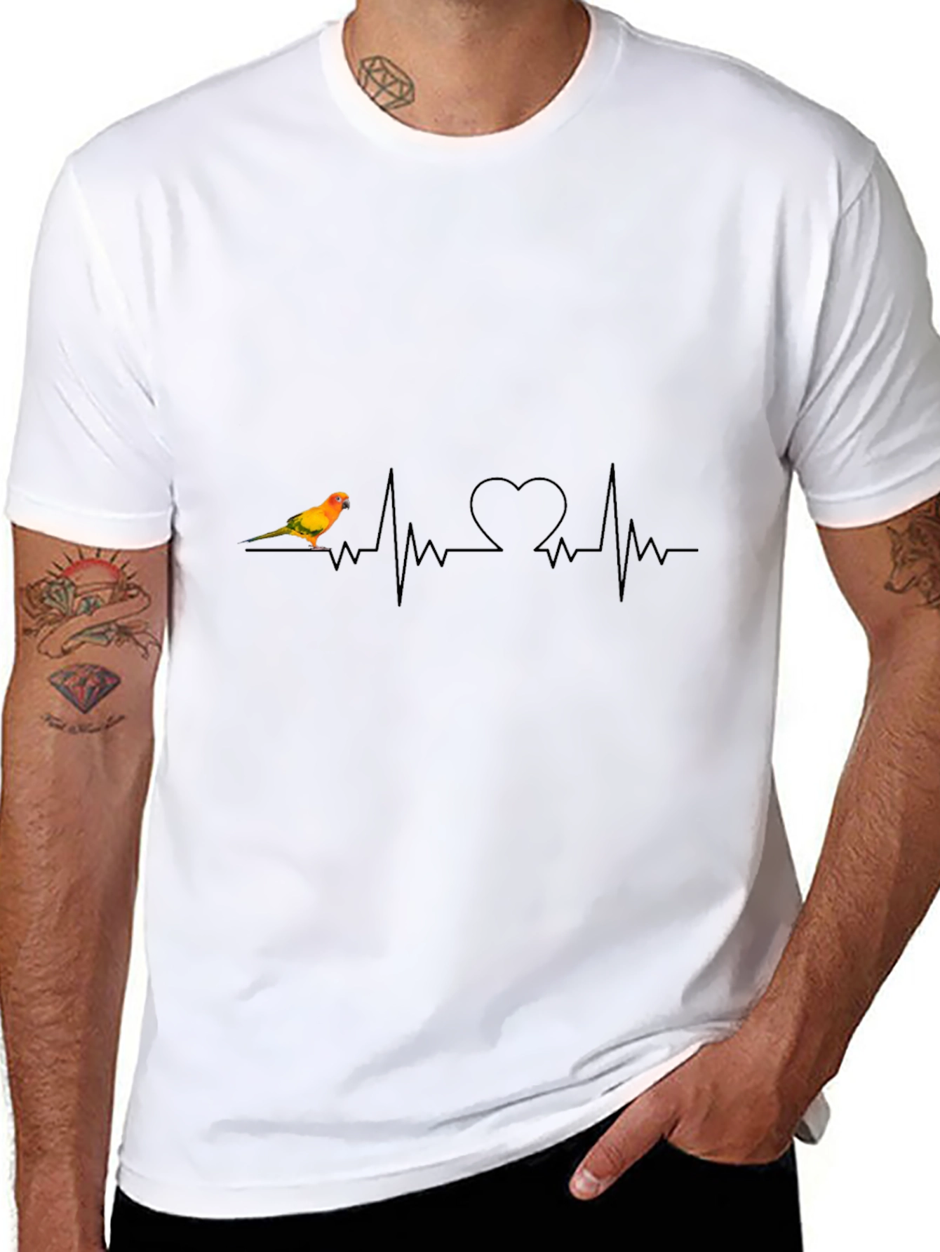 Heartbeat Parrot Graphic Tee - Black