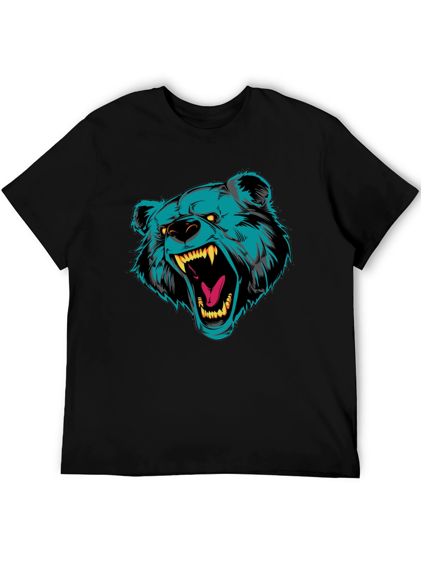 Black T-Shirt with Roaring Bear Graphic