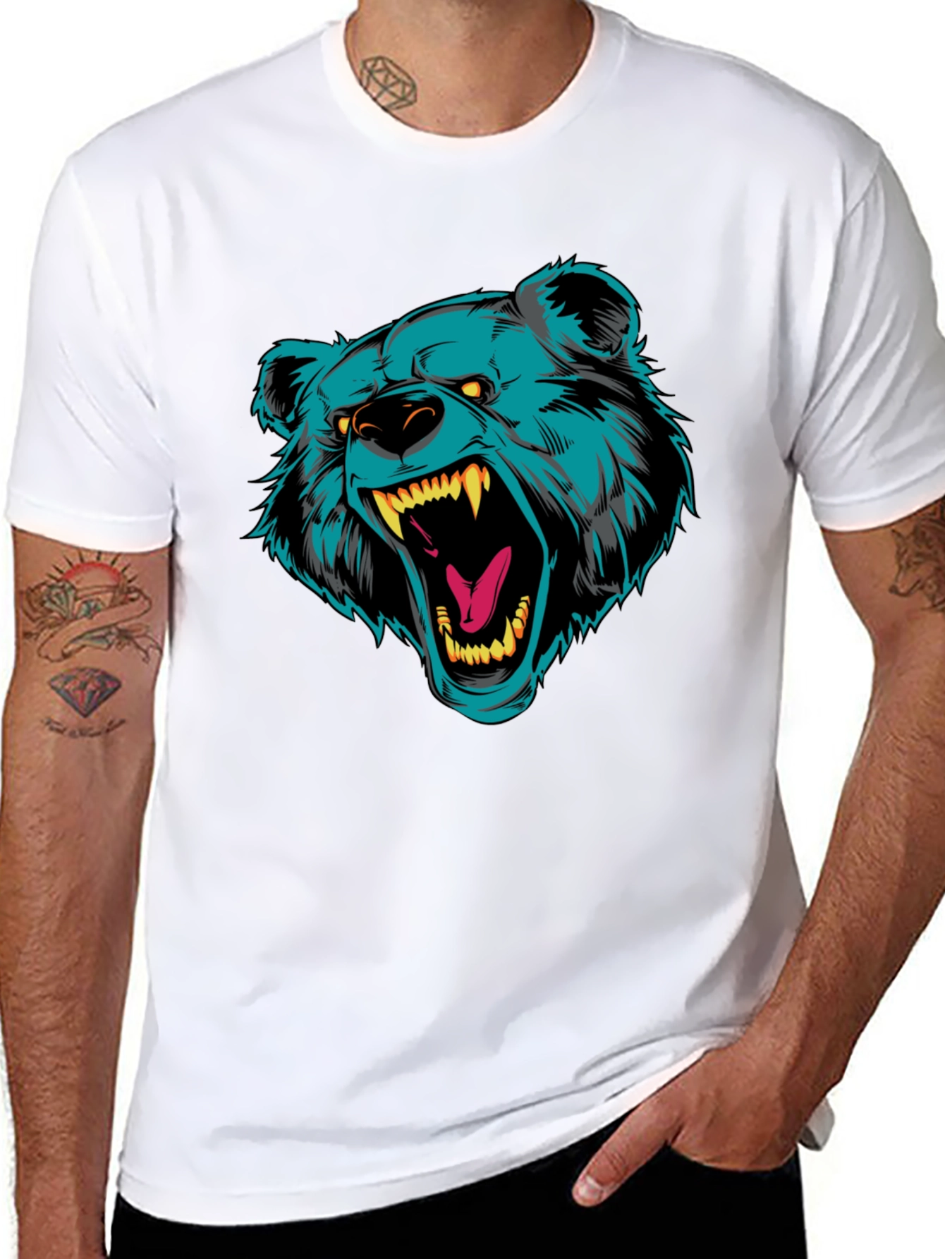 Black T-Shirt with Roaring Bear Graphic