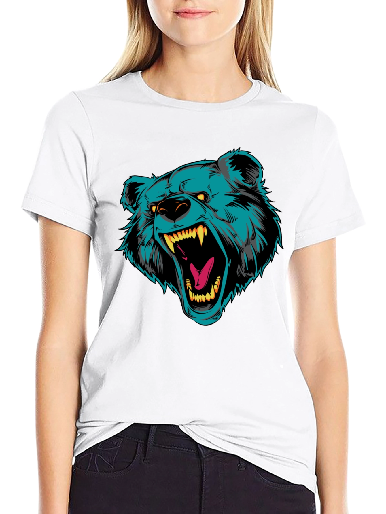 Black T-Shirt with Roaring Bear Graphic