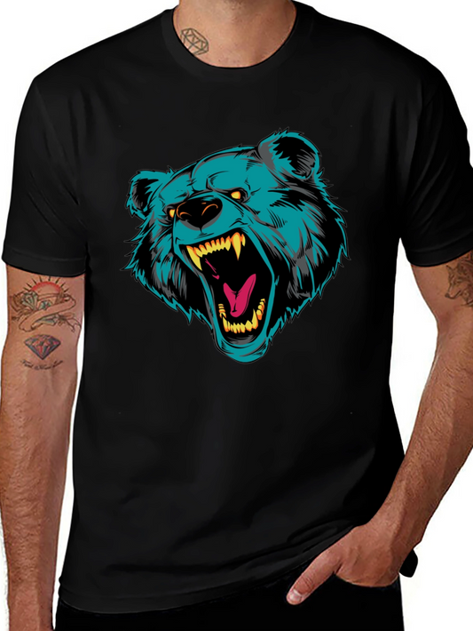 Black T-Shirt with Roaring Bear Graphic