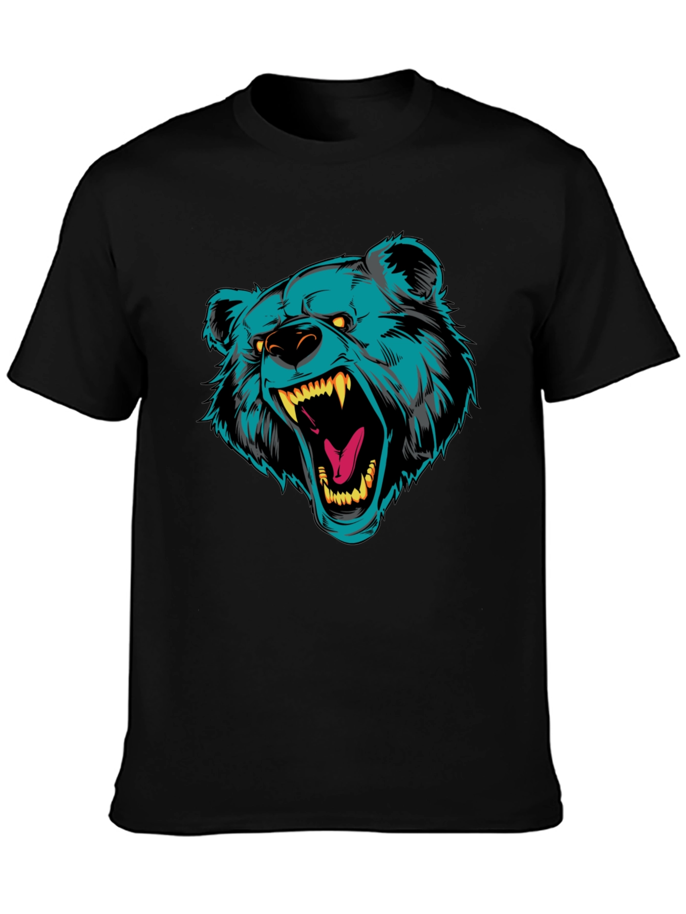 Black T-Shirt with Roaring Bear Graphic