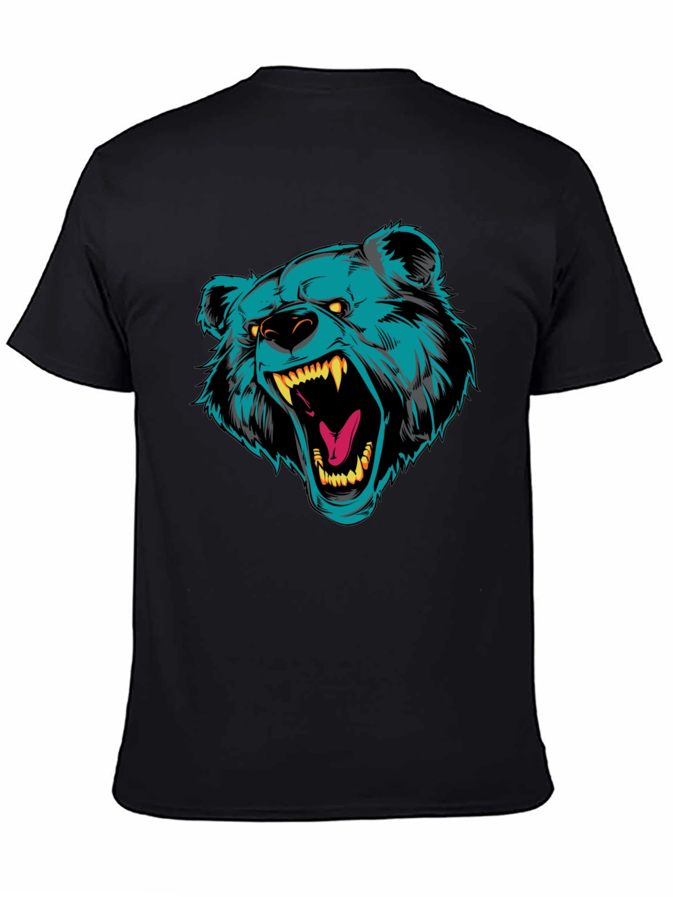 Black T-Shirt with Roaring Bear Graphic