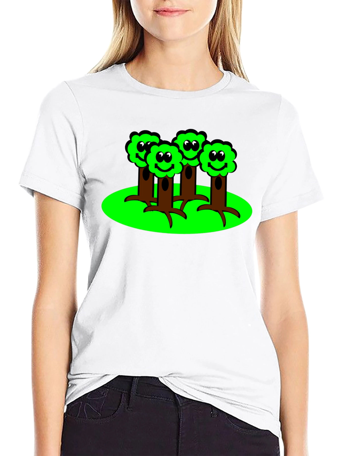Cartoon Tree Graphic T-Shirt - Black