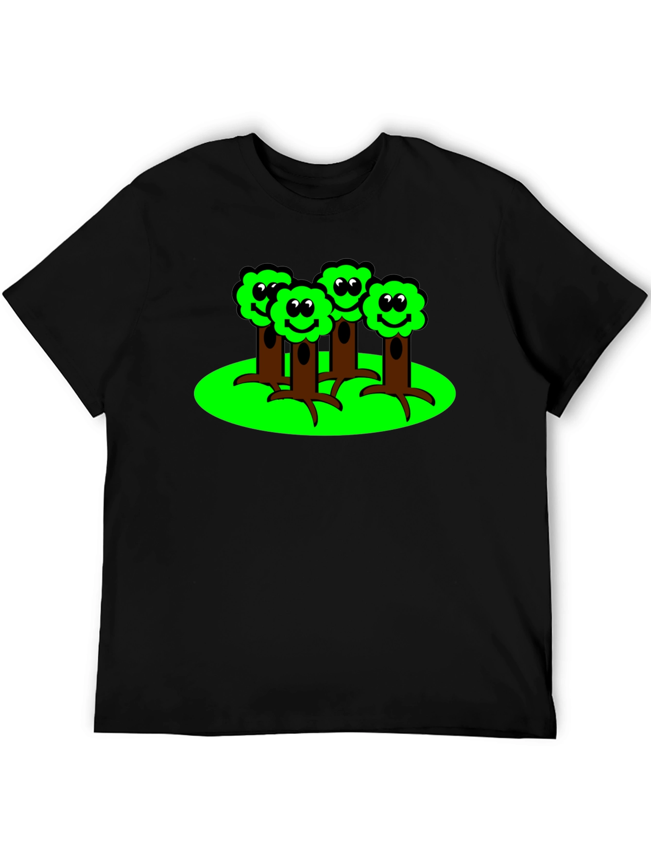 Cartoon Tree Graphic T-Shirt - Black