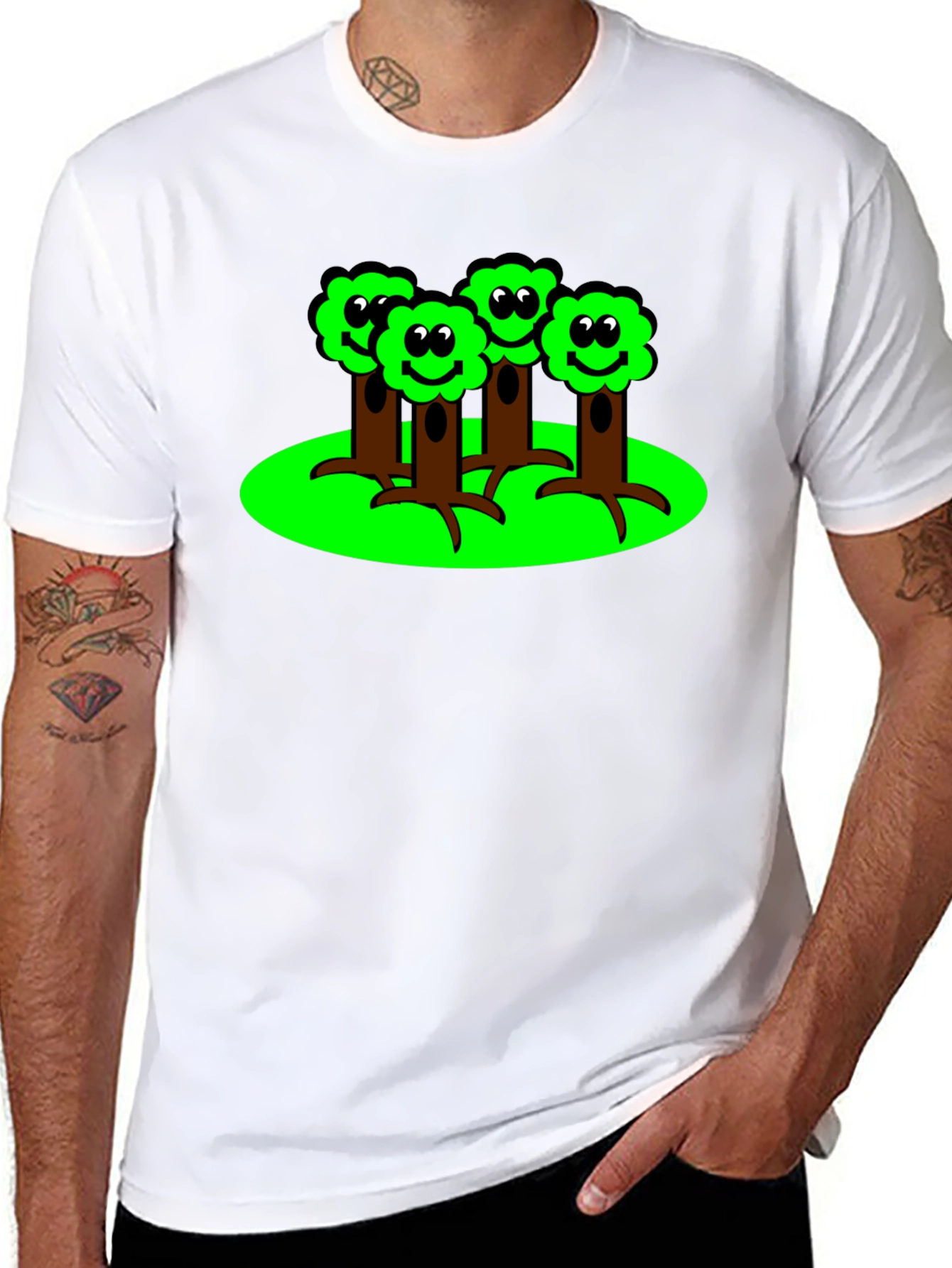 Cartoon Tree Graphic T-Shirt - Black