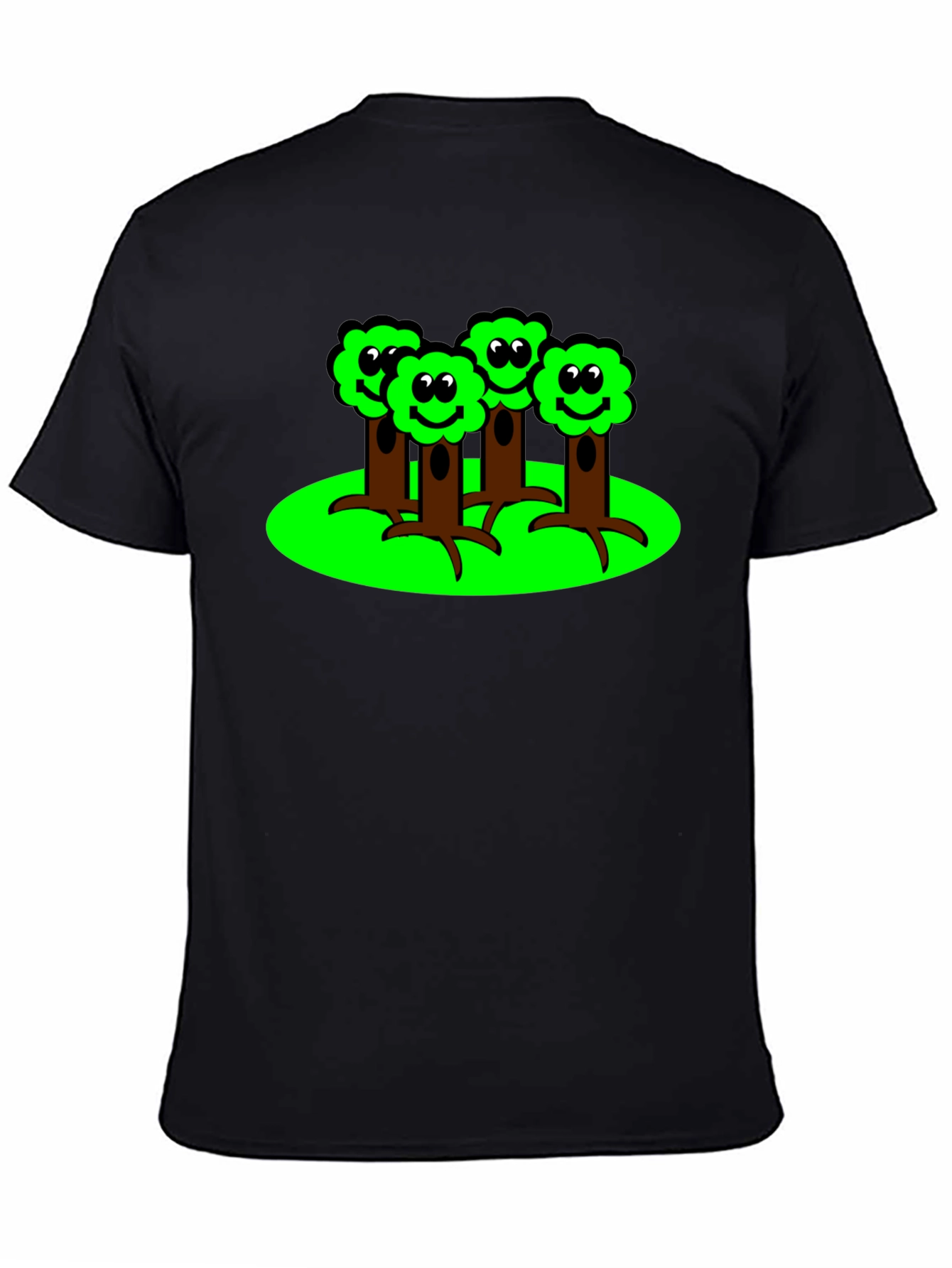 Cartoon Tree Graphic T-Shirt - Black