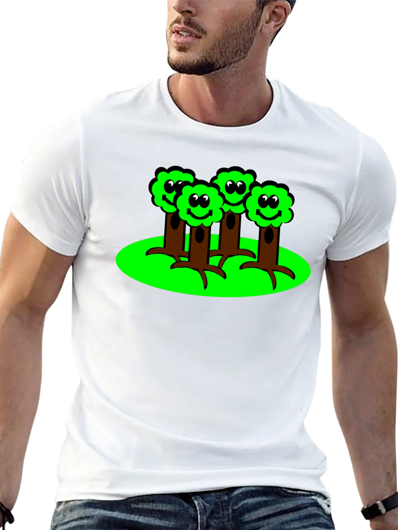 Cartoon Tree Graphic T-Shirt - Black