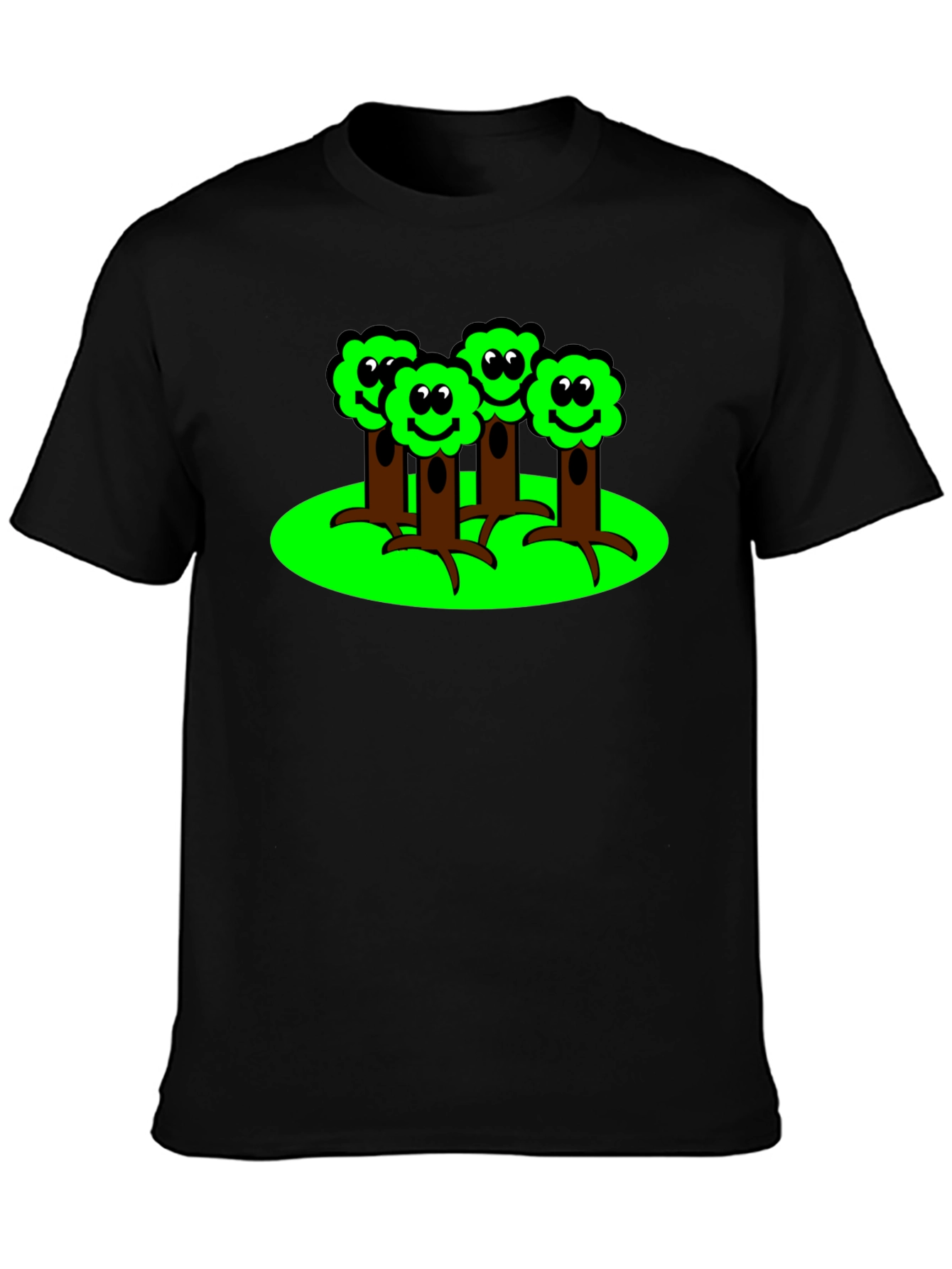 Cartoon Tree Graphic T-Shirt - Black