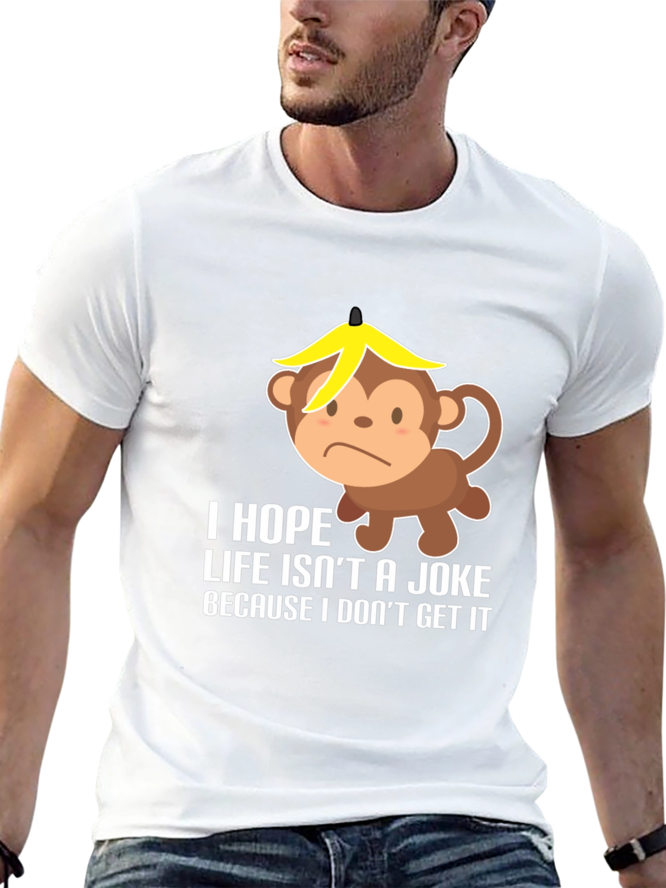 Funny Monkey Banana Hat Graphic T-Shirt