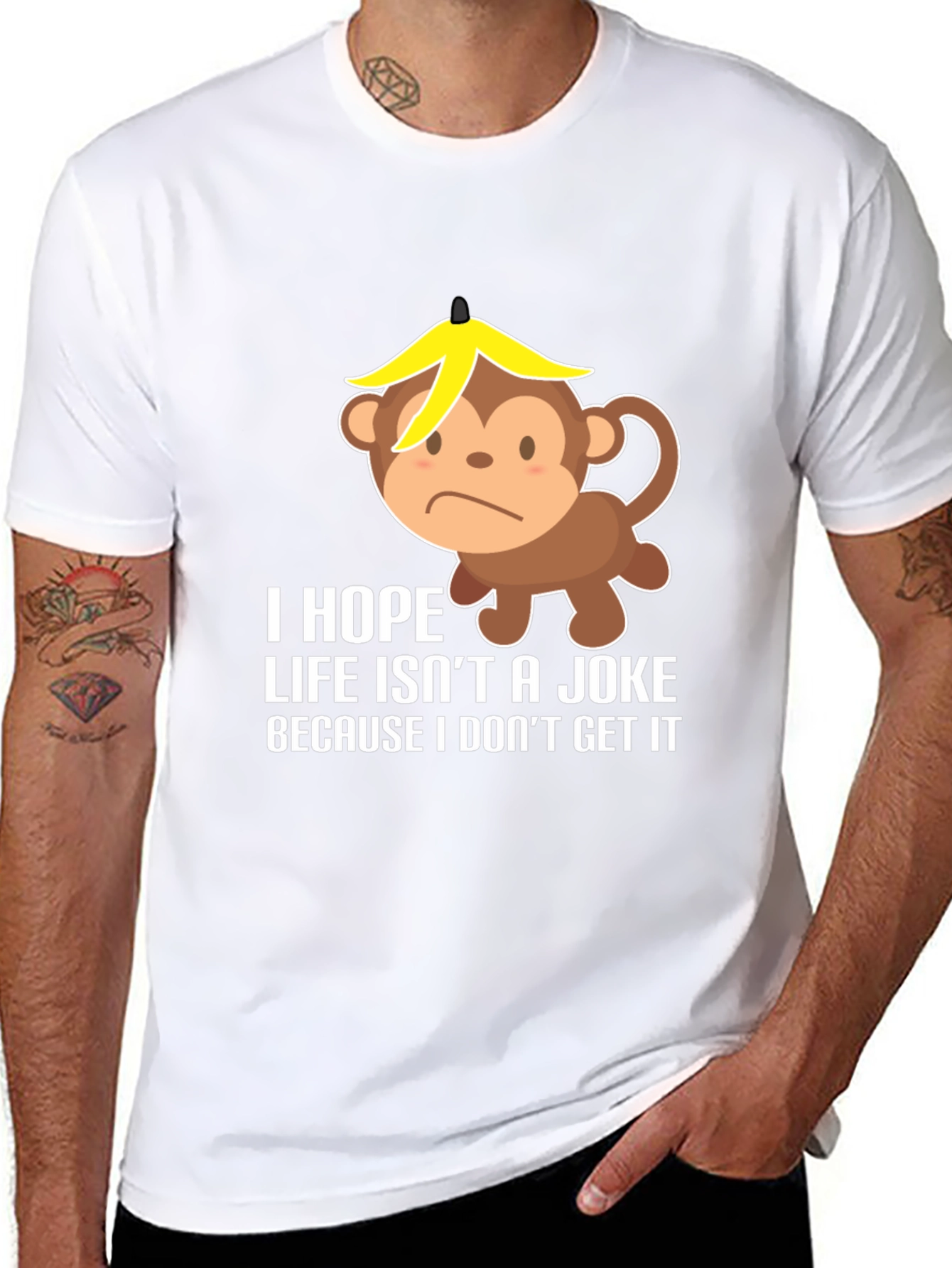 Funny Monkey Banana Hat Graphic T-Shirt