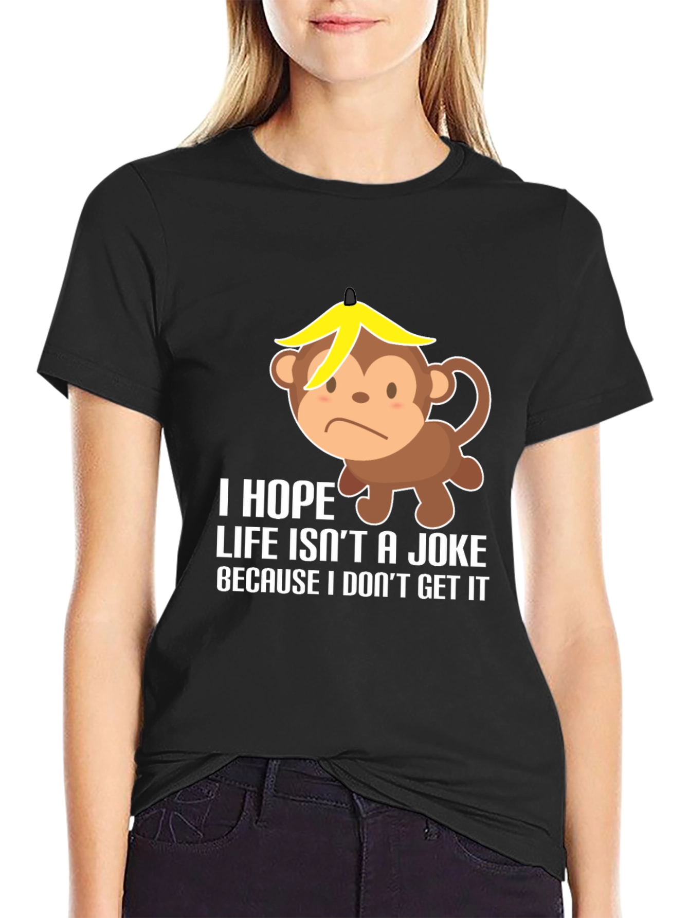Funny Monkey Banana Hat Graphic T-Shirt