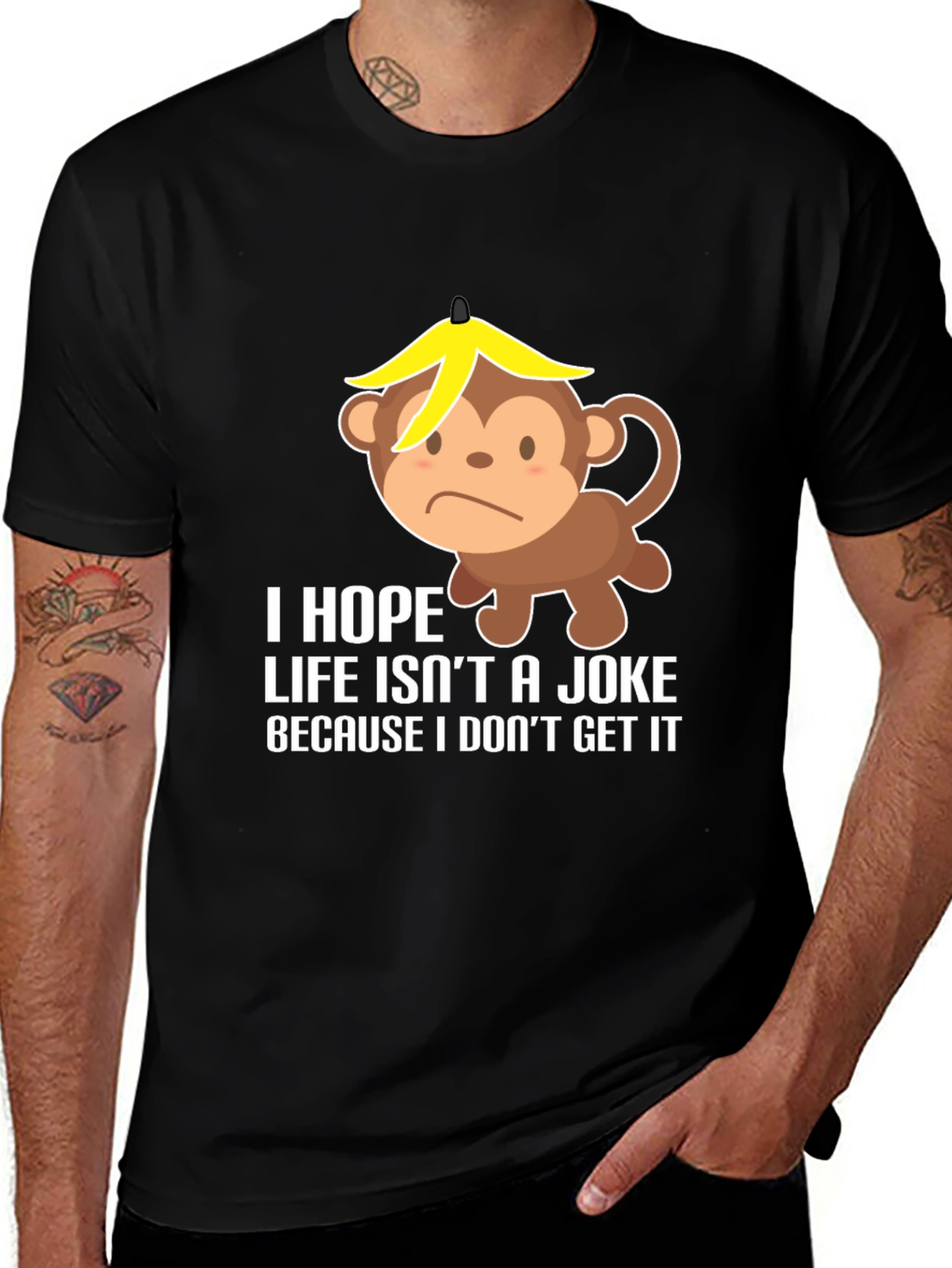 Funny Monkey Banana Hat Graphic T-Shirt