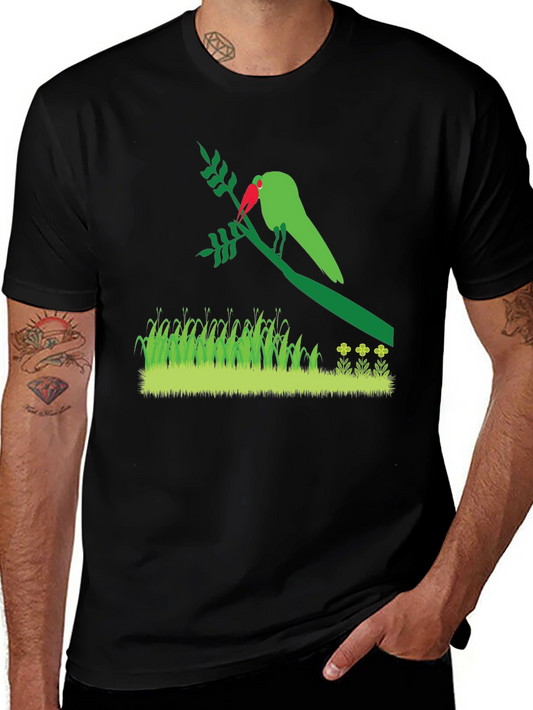 Mens Parrot Graphic Print Black T-Shirt