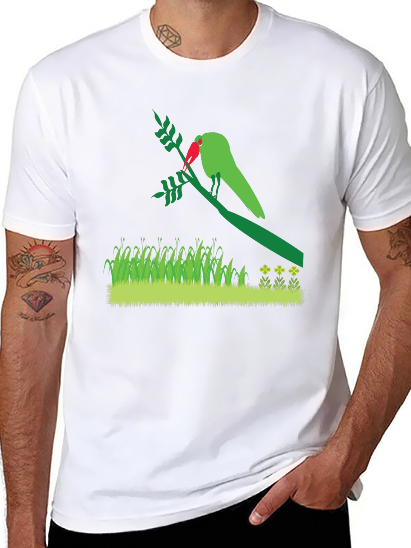 Mens Parrot Graphic Print Black T-Shirt