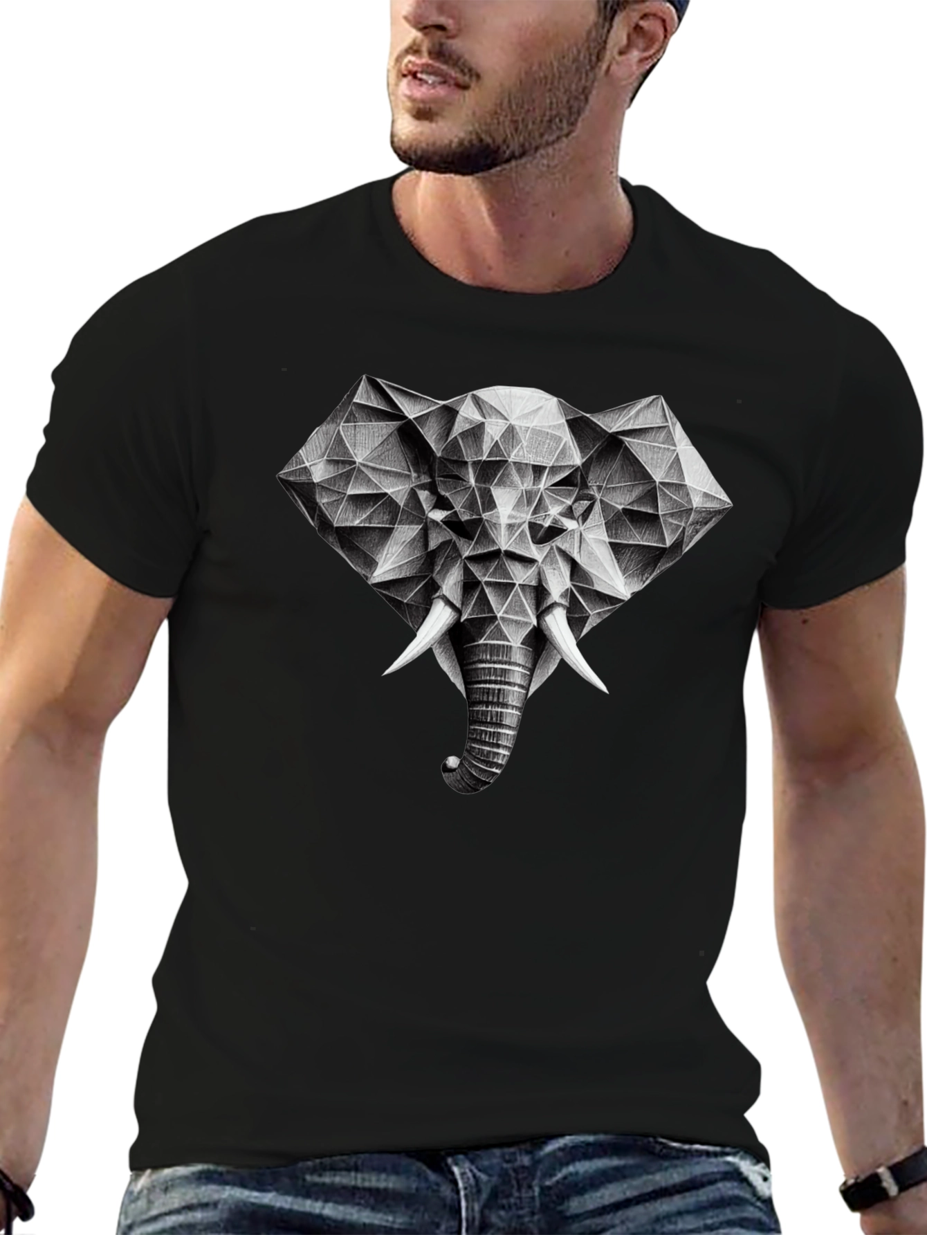 Geometric Elephant Graphic Black T-Shirt