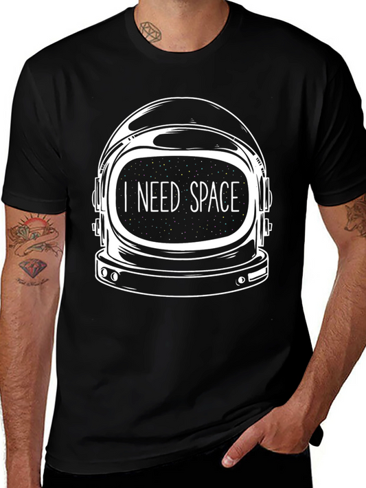 I Need Space Black Graphic Tee - Astronaut Helmet Design