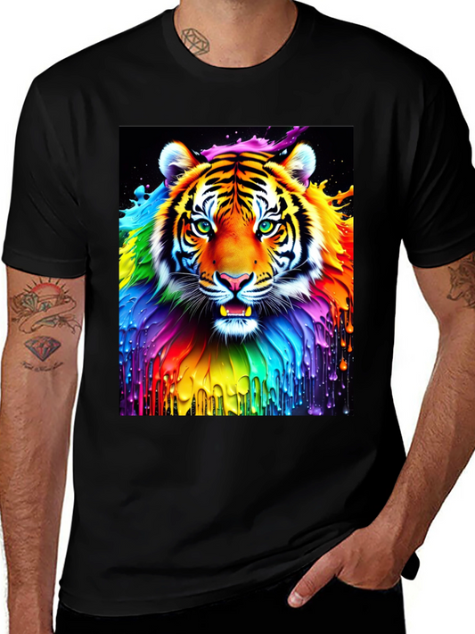 Rainbow Tiger Graphic Tee - Vivid Animal Print Shirt