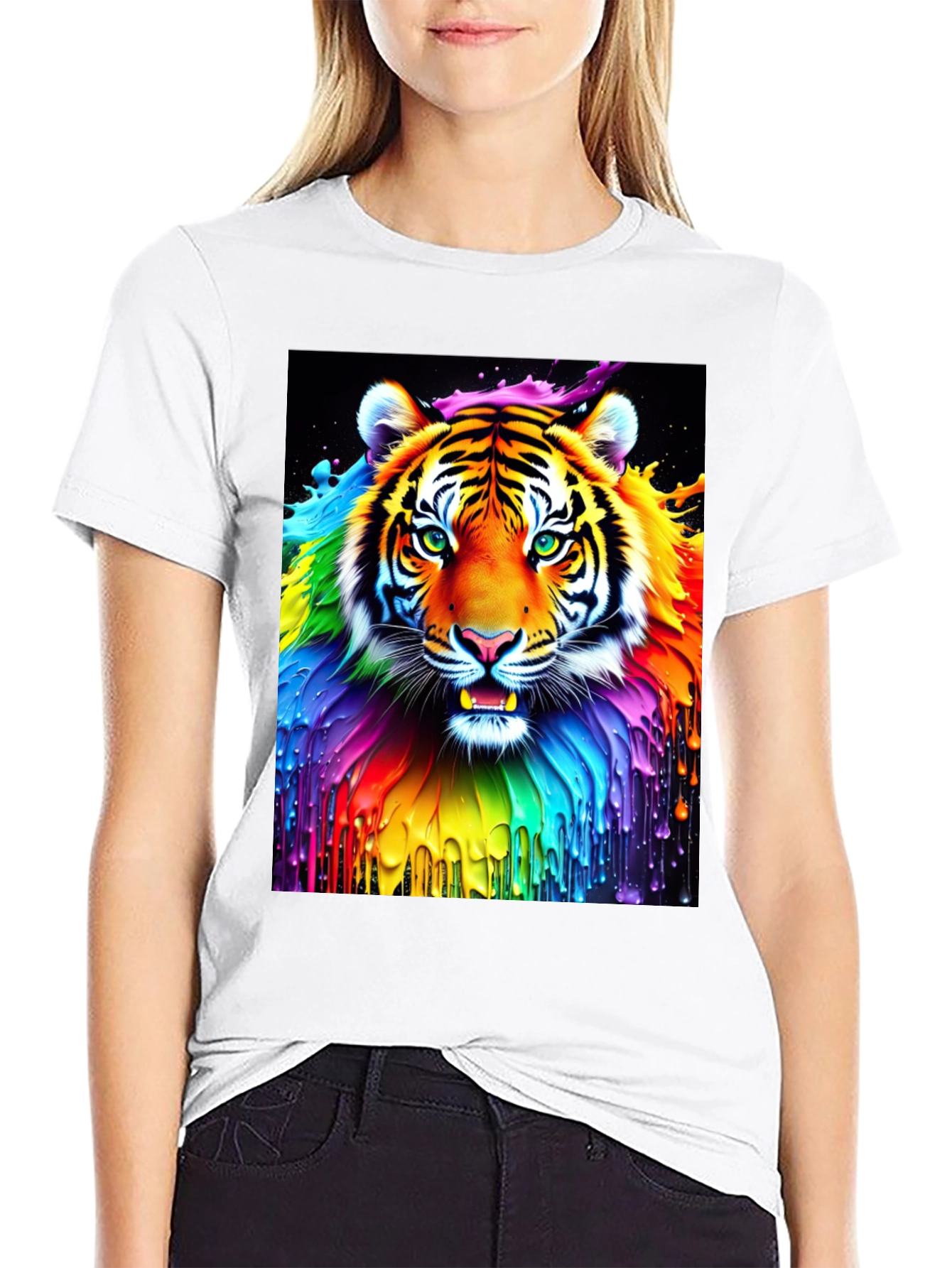 Rainbow Tiger Graphic Tee - Vivid Animal Print Shirt