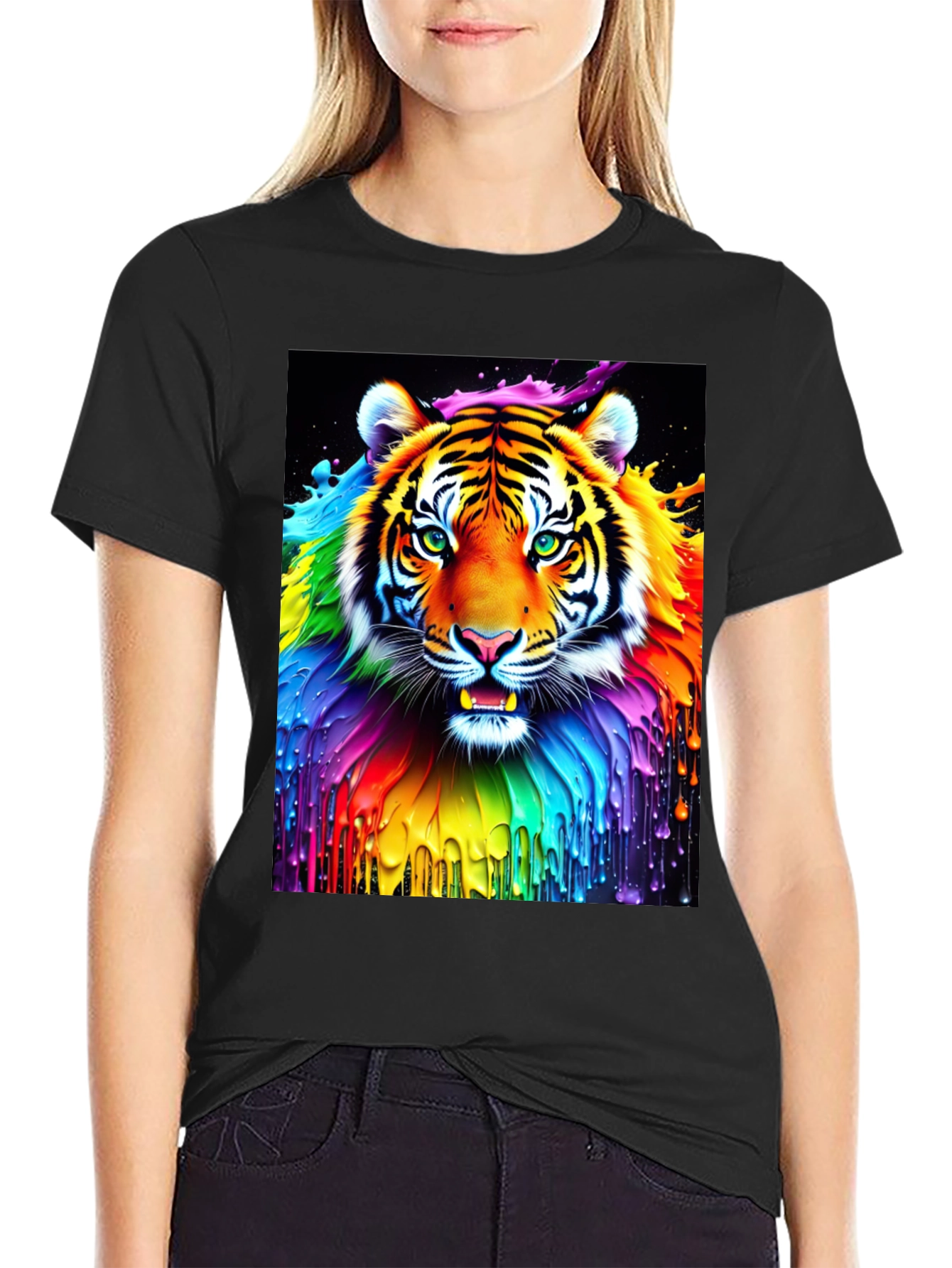 Rainbow Tiger Graphic Tee - Vivid Animal Print Shirt